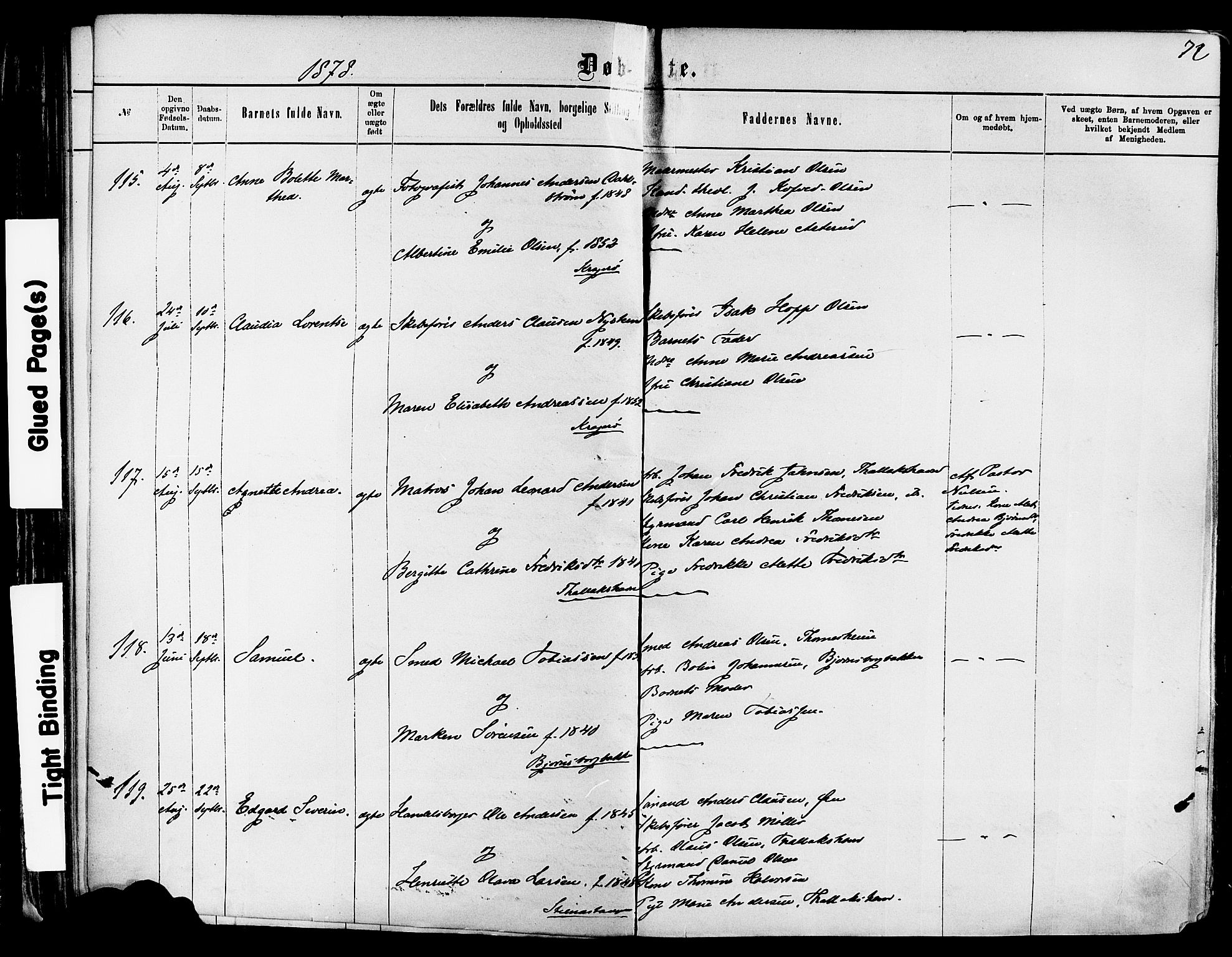 Kragerø kirkebøker, AV/SAKO-A-278/F/Fa/L0011: Parish register (official) no. 11, 1875-1886, p. 72