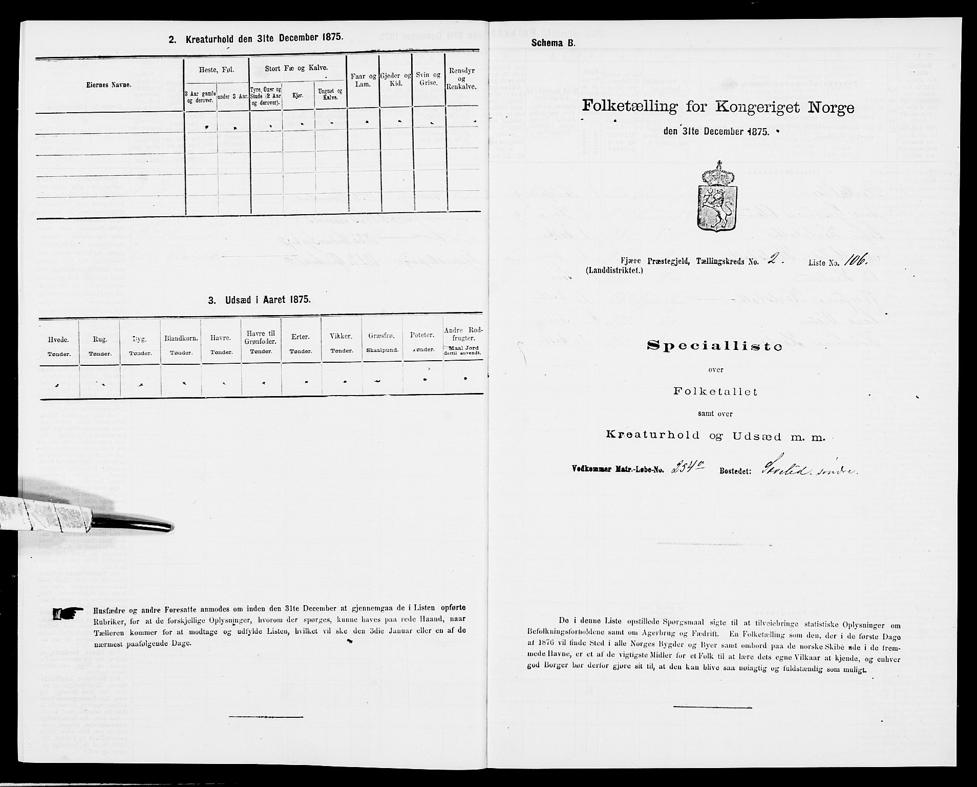 SAK, 1875 census for 0923L Fjære/Fjære, 1875, p. 739