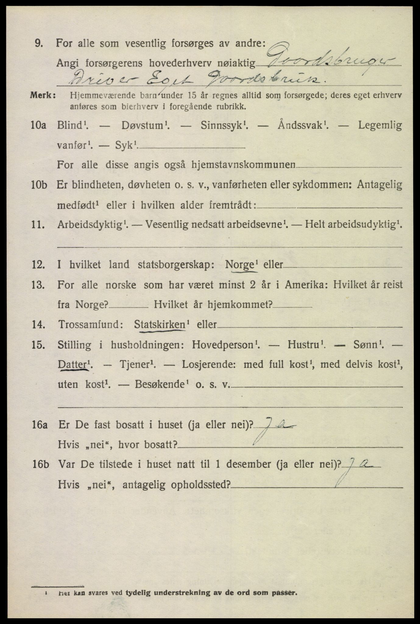 SAK, 1920 census for Oddernes, 1920, p. 3300