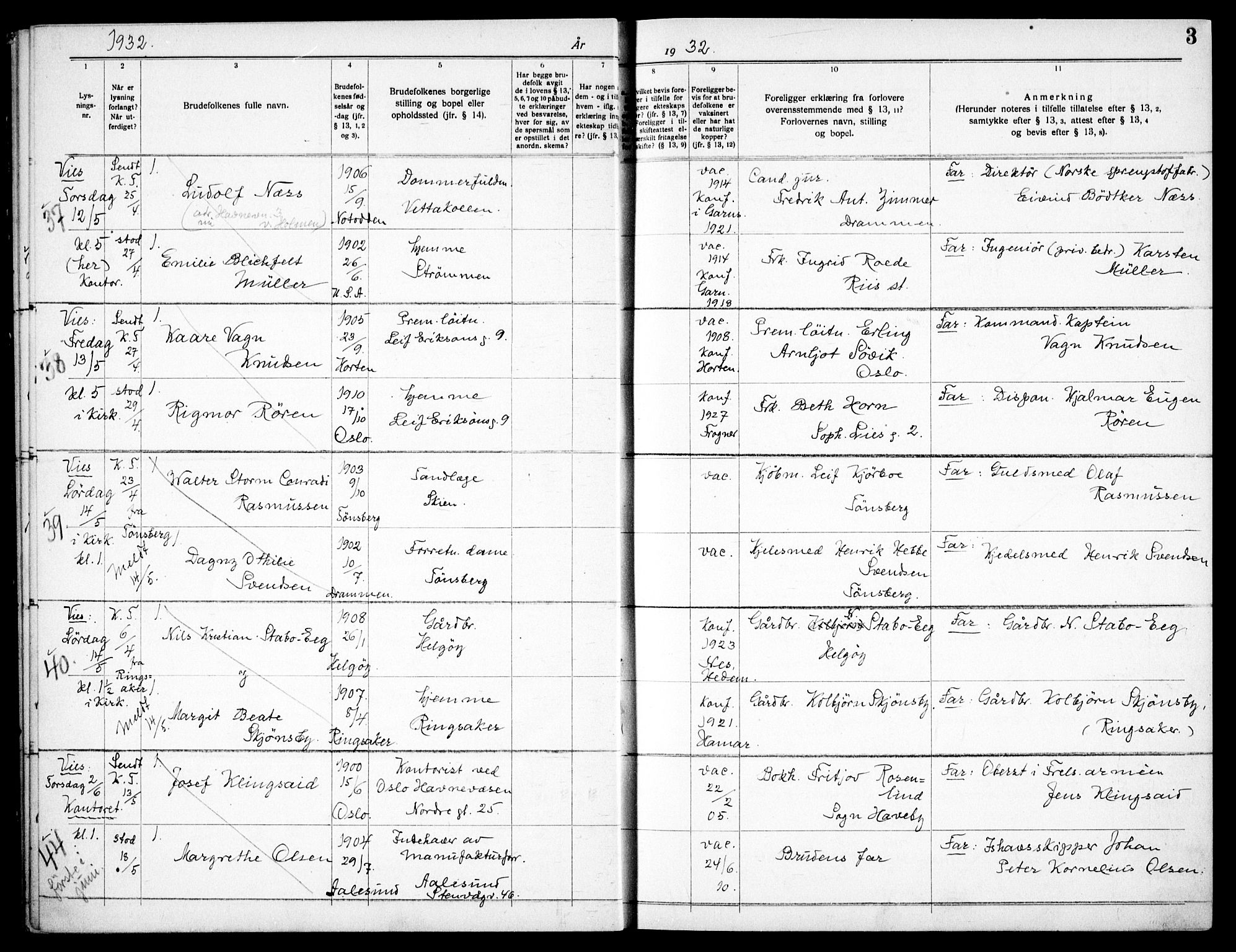 Garnisonsmenigheten Kirkebøker, AV/SAO-A-10846/H/Ha/L0011: Banns register no. I 11, 1932-1936, p. 3