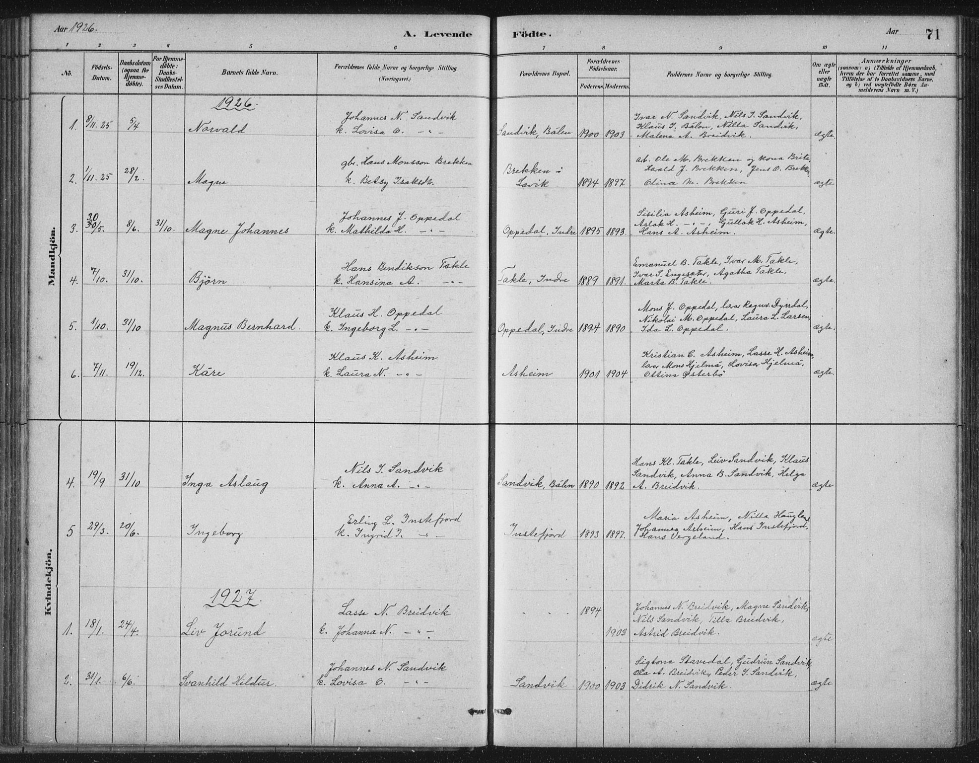 Gulen sokneprestembete, SAB/A-80201/H/Hab/Habc/L0002: Parish register (copy) no. C 2, 1880-1938, p. 71