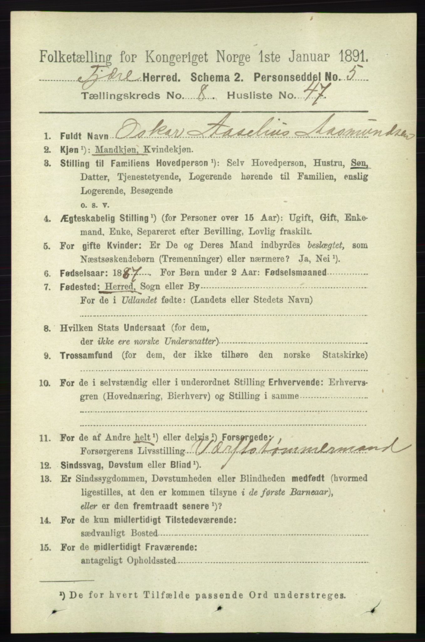 RA, 1891 census for 0923 Fjære, 1891, p. 4035