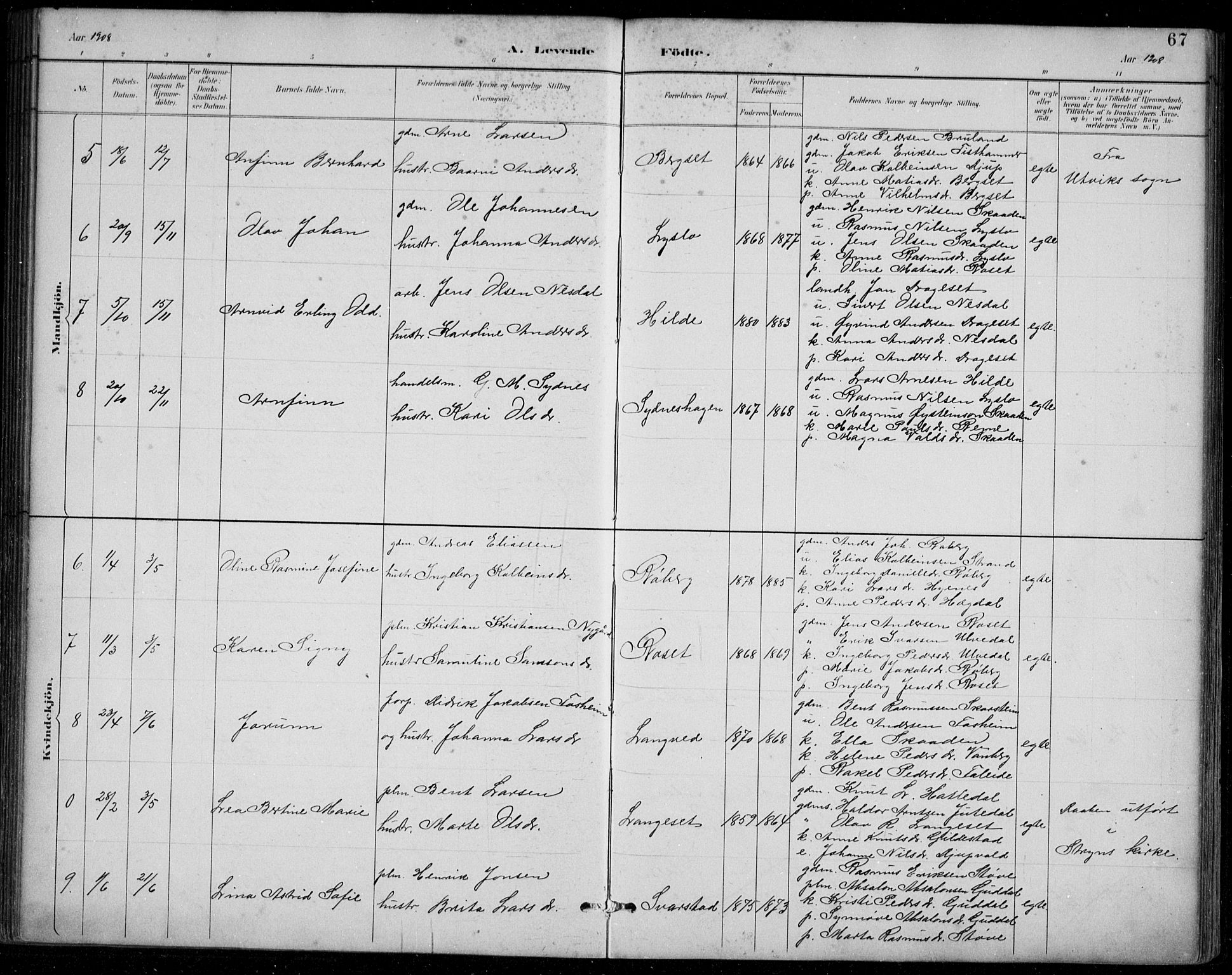 Innvik sokneprestembete, AV/SAB-A-80501: Parish register (copy) no. A 3, 1886-1912, p. 67