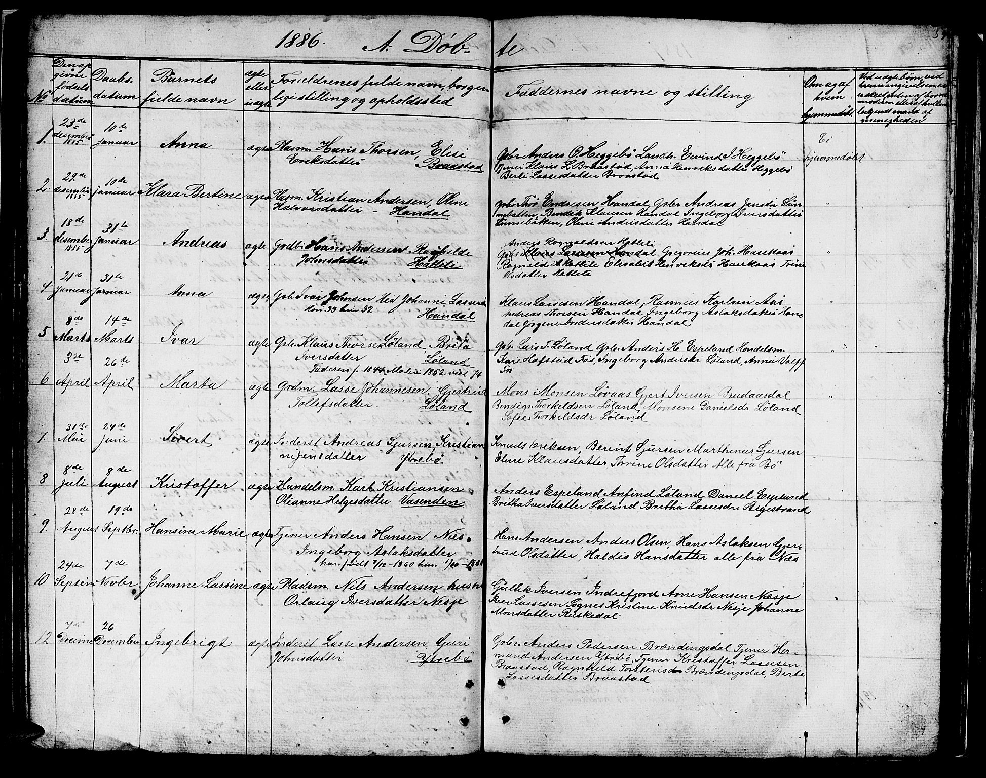 Hyllestad sokneprestembete, SAB/A-80401: Parish register (copy) no. B 1, 1854-1889, p. 54