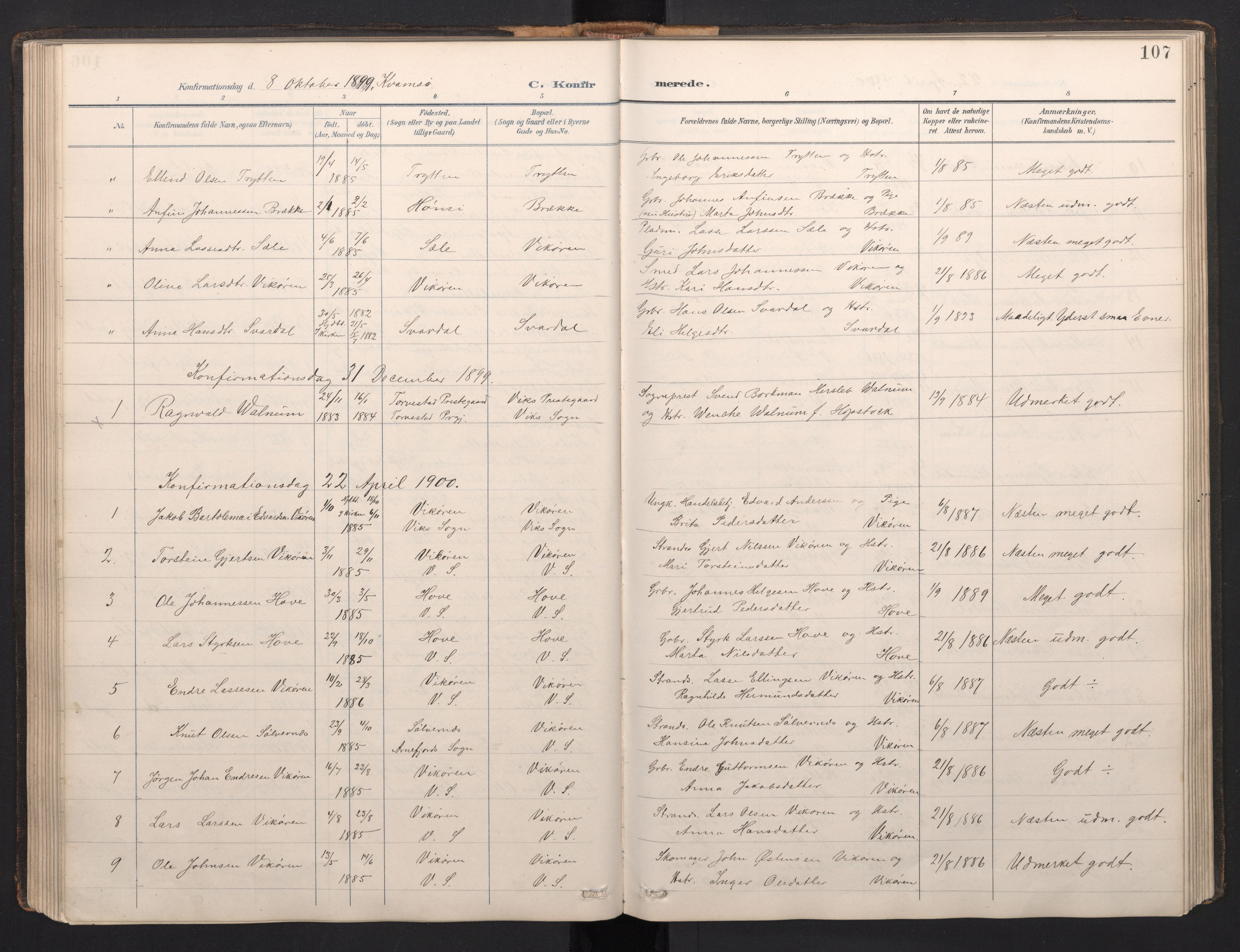 Vik sokneprestembete, AV/SAB-A-81501/H/Hab/Haba/L0004: Parish register (copy) no. A 4, 1895-1914, p. 106b-107a