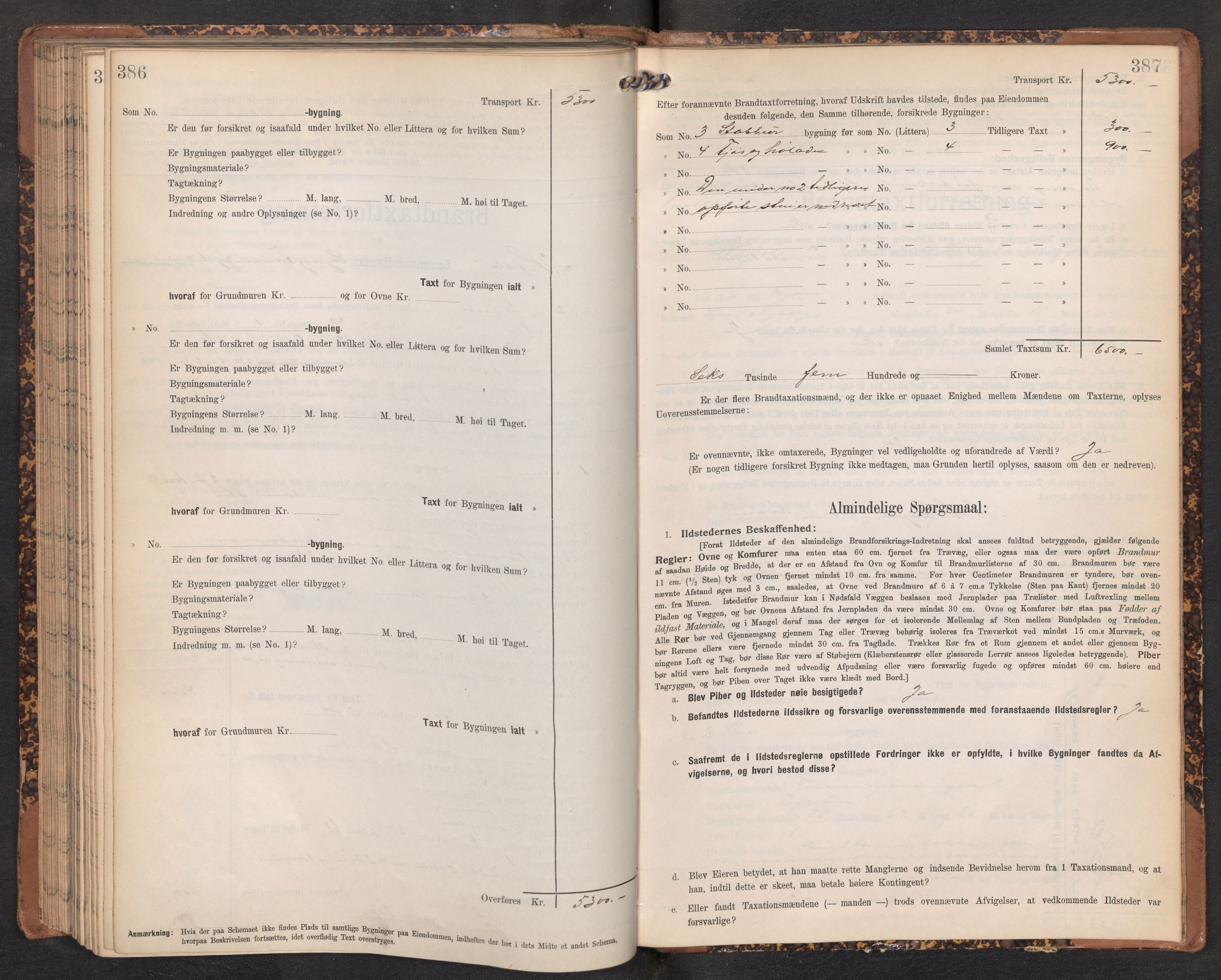 Lensmannen i Hafslo, AV/SAB-A-28001/0012/L0007: Branntakstprotokoll, skjematakst, 1905-1922, p. 386-387