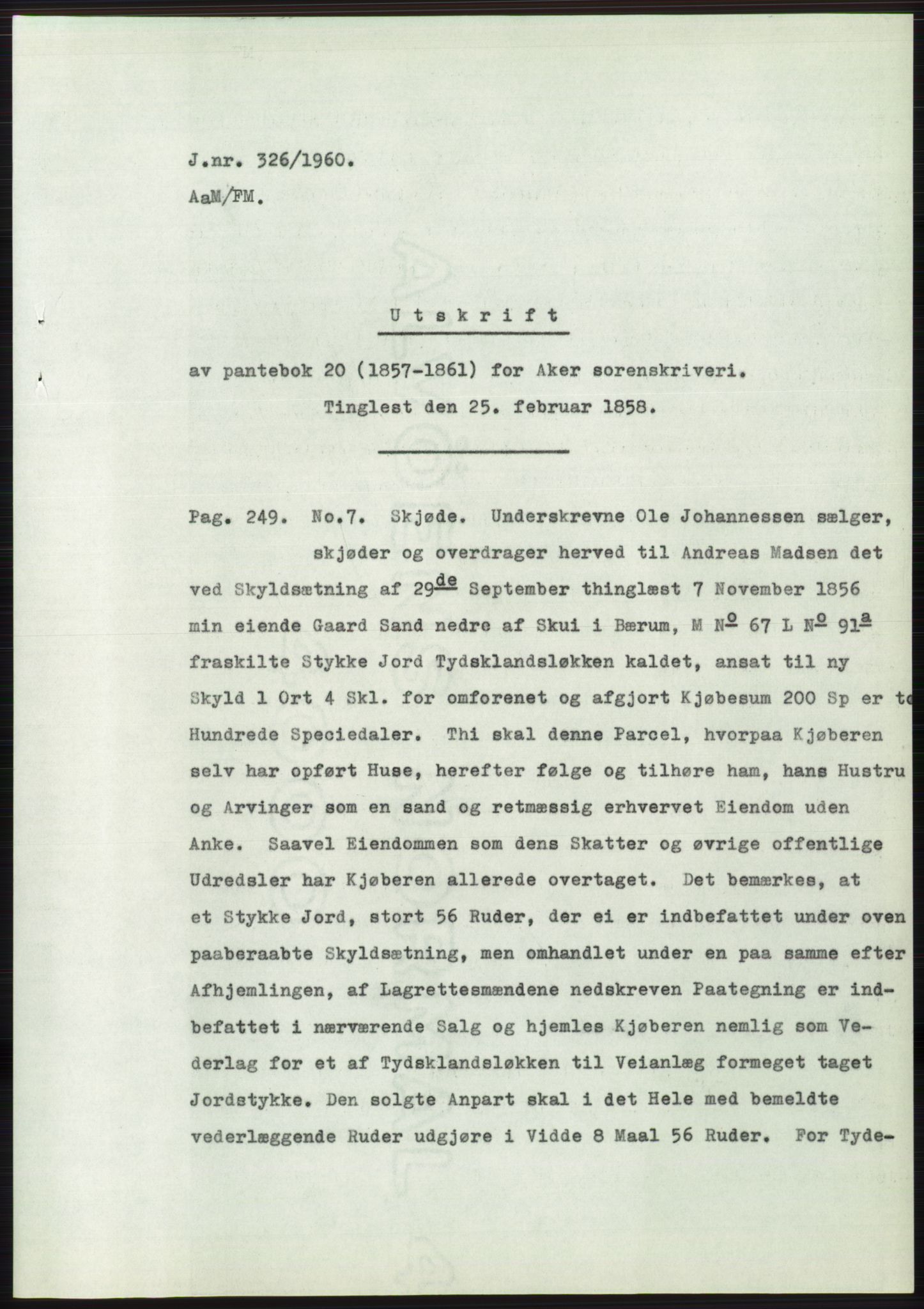 Statsarkivet i Oslo, AV/SAO-A-10621/Z/Zd/L0011: Avskrifter, j.nr 4-798/1960, 1960, p. 165
