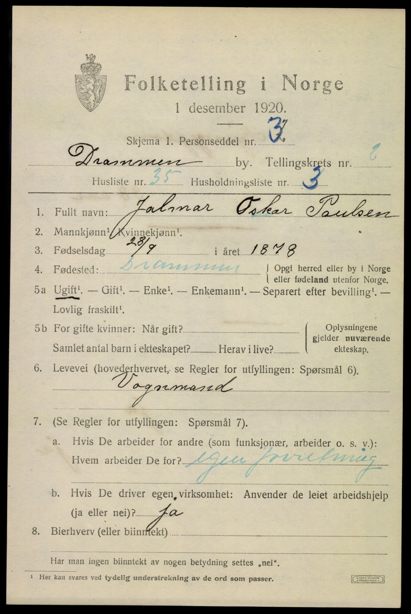 SAKO, 1920 census for Drammen, 1920, p. 25515