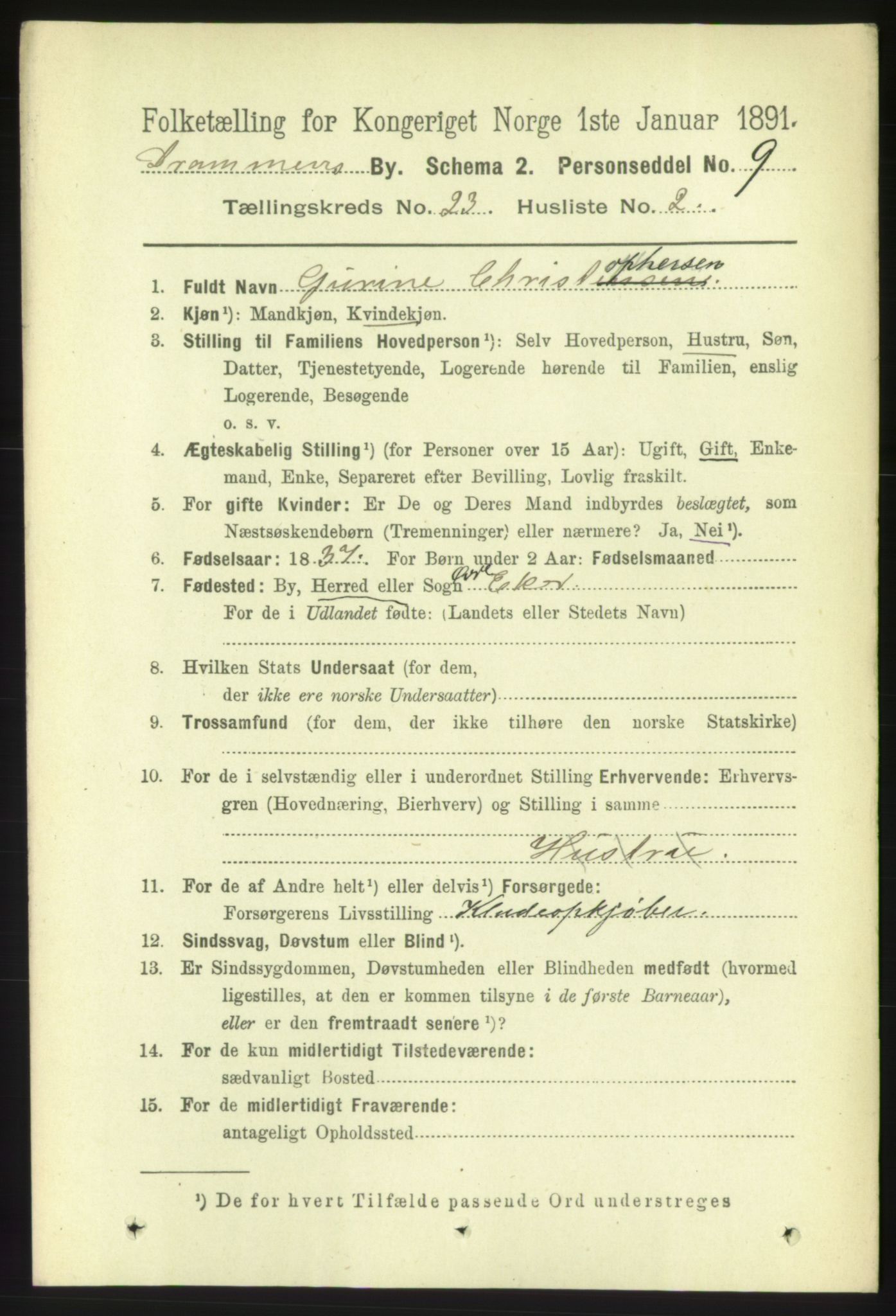 RA, 1891 census for 0602 Drammen, 1891, p. 14069