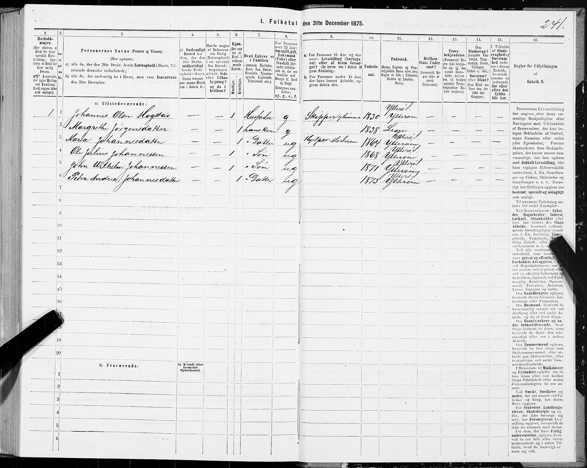 SAT, 1875 census for 1722P Ytterøy, 1875, p. 1241