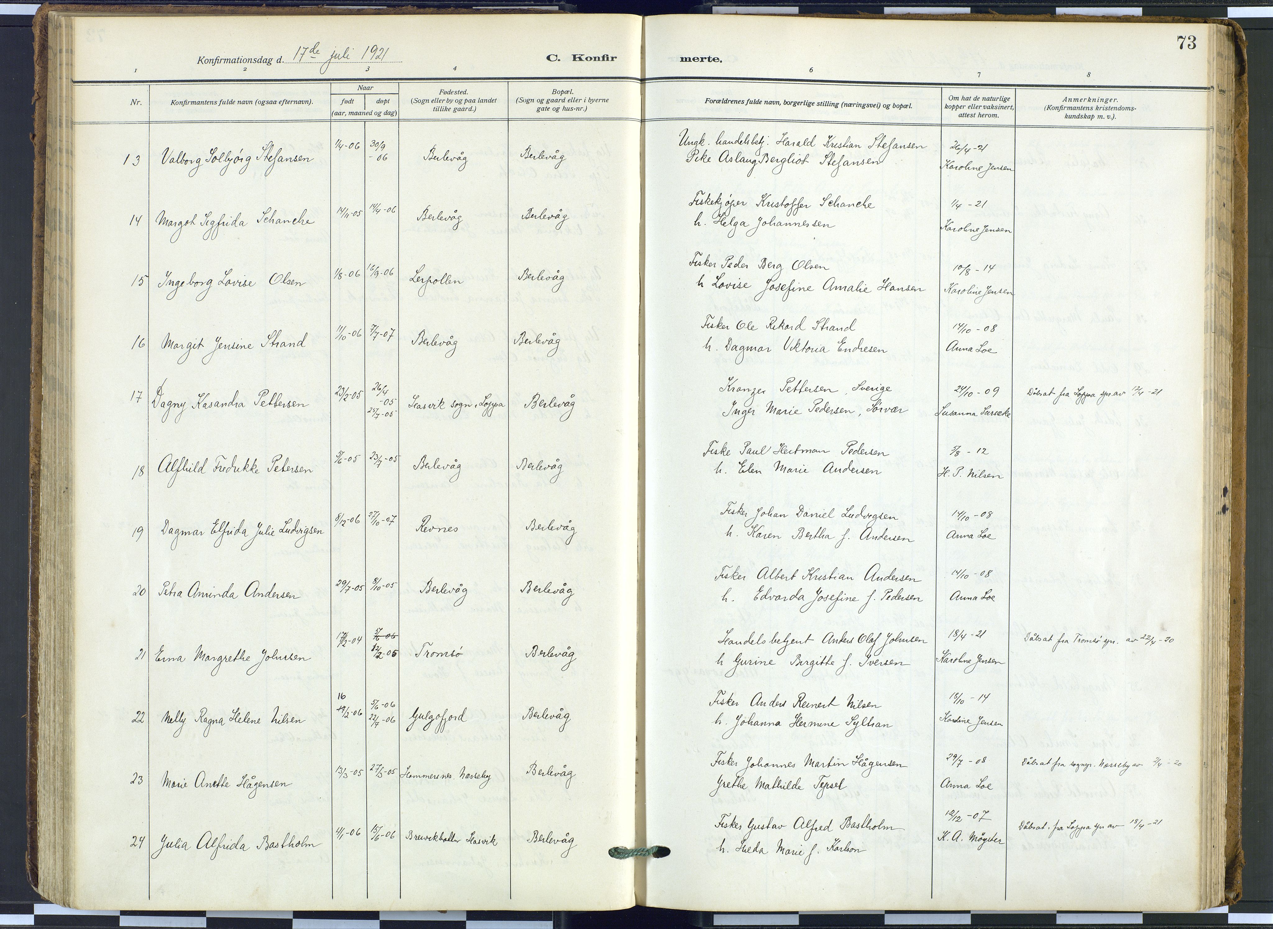 Tana sokneprestkontor, AV/SATØ-S-1334/H/Ha: Parish register (official) no. 9, 1914-1930, p. 73