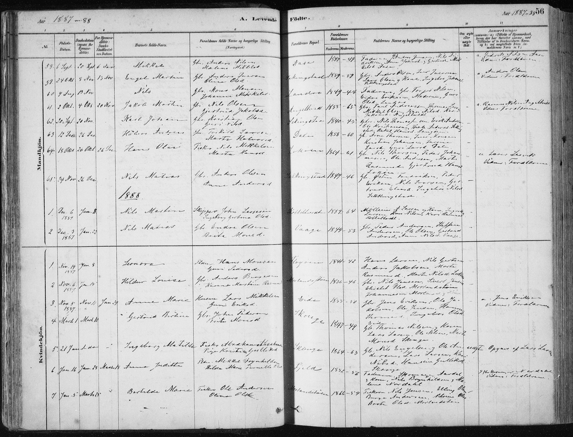 Fjell sokneprestembete, SAB/A-75301/H/Haa: Parish register (official) no. A  8, 1878-1898, p. 56