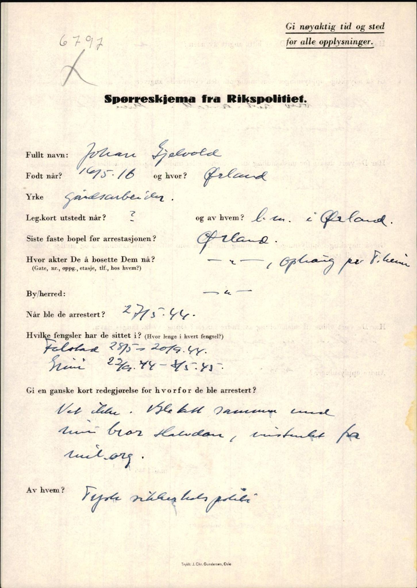 Rikspolitisjefen, AV/RA-S-1560/L/L0005: Gidske, Peder Martin -  Hansell, Georg, 1940-1945, p. 55