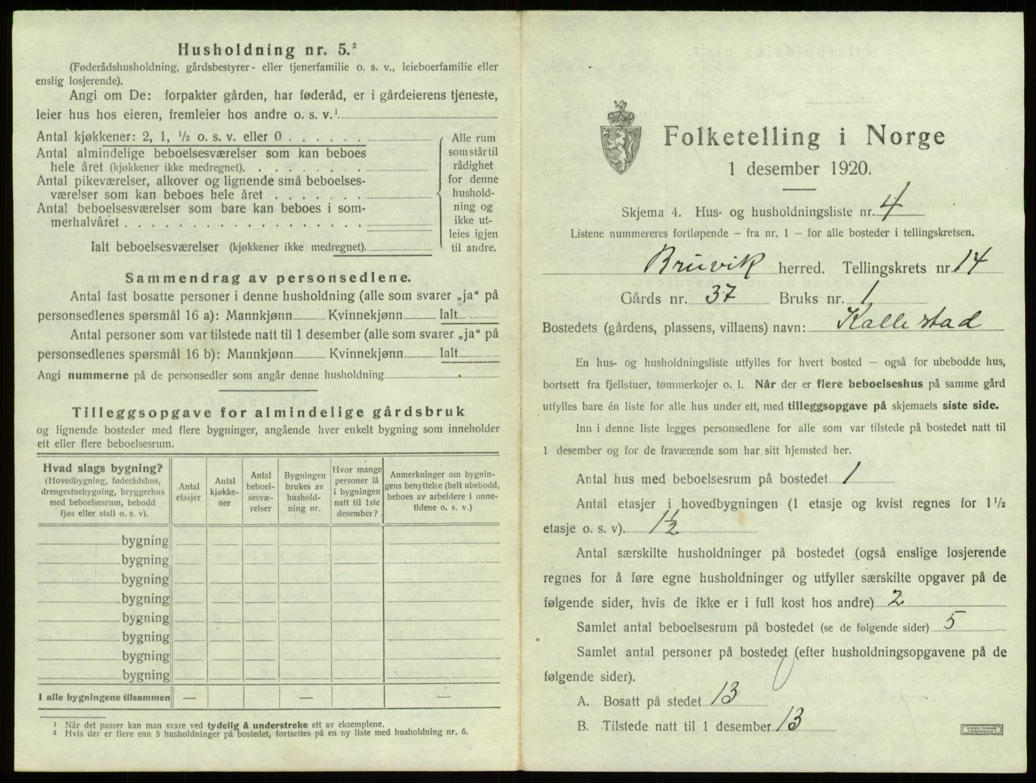 SAB, 1920 census for Bruvik, 1920, p. 946