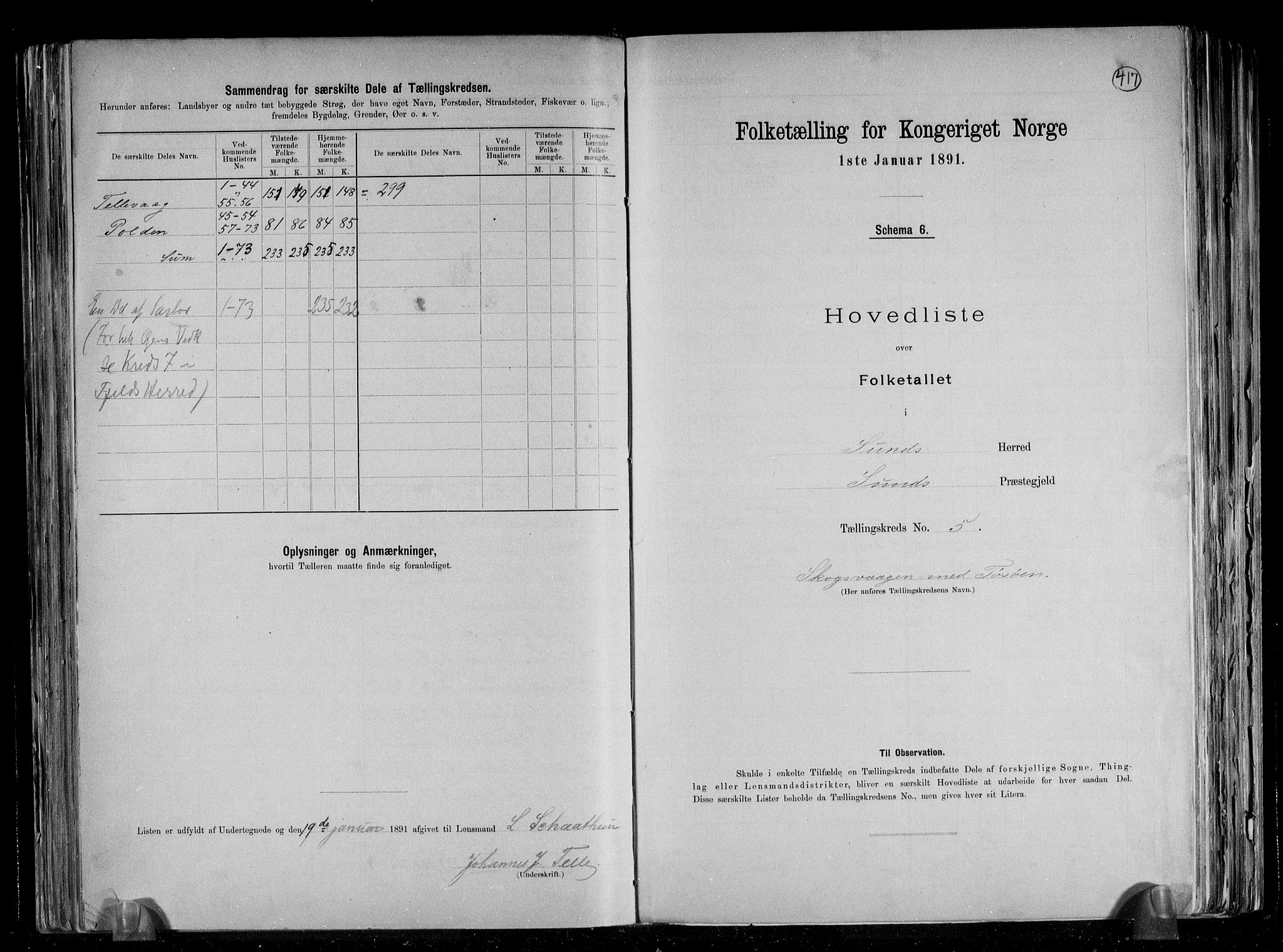 RA, 1891 census for 1245 Sund, 1891, p. 13