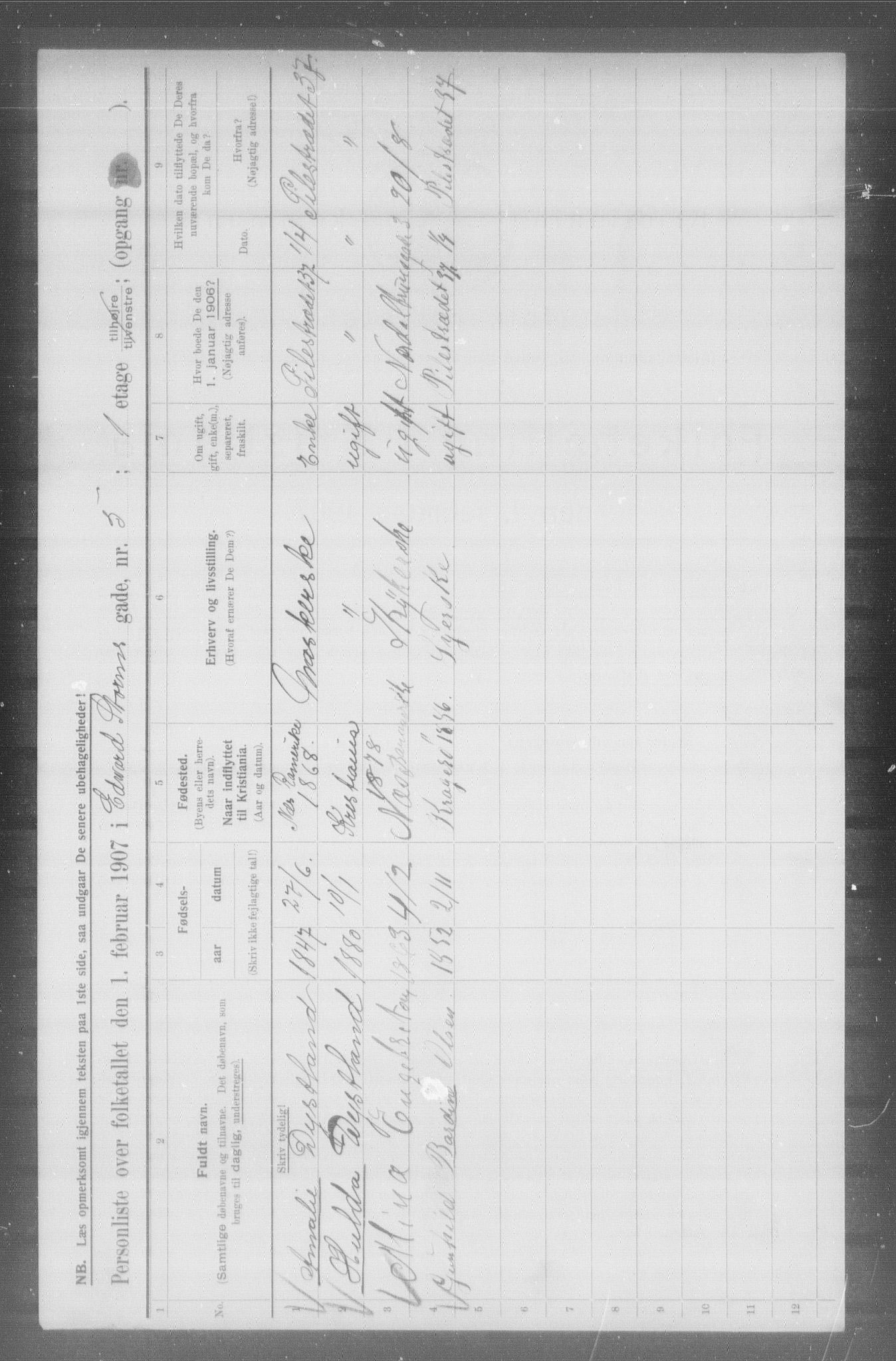 OBA, Municipal Census 1907 for Kristiania, 1907, p. 9538