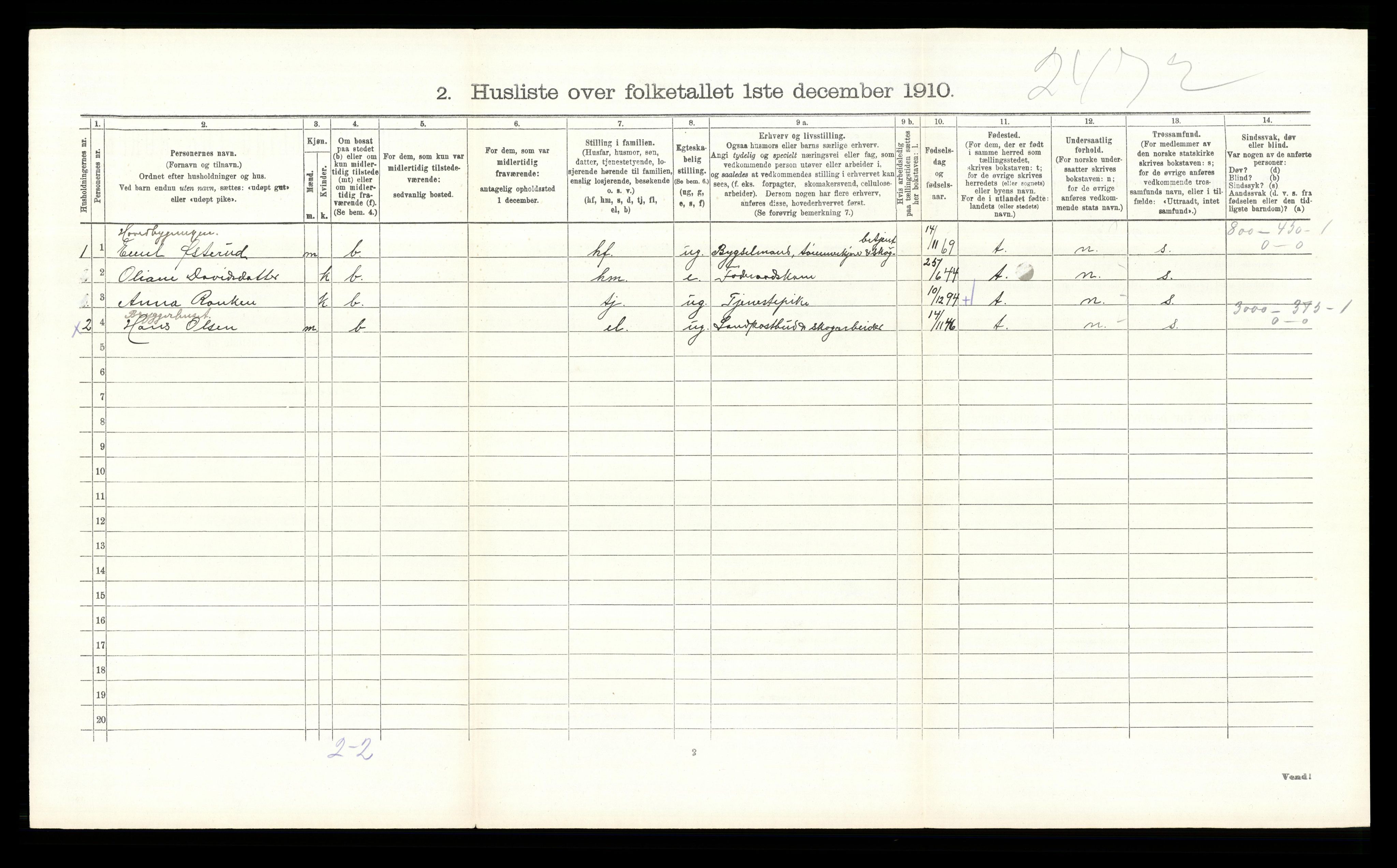 RA, 1910 census for Hurdal, 1910, p. 319