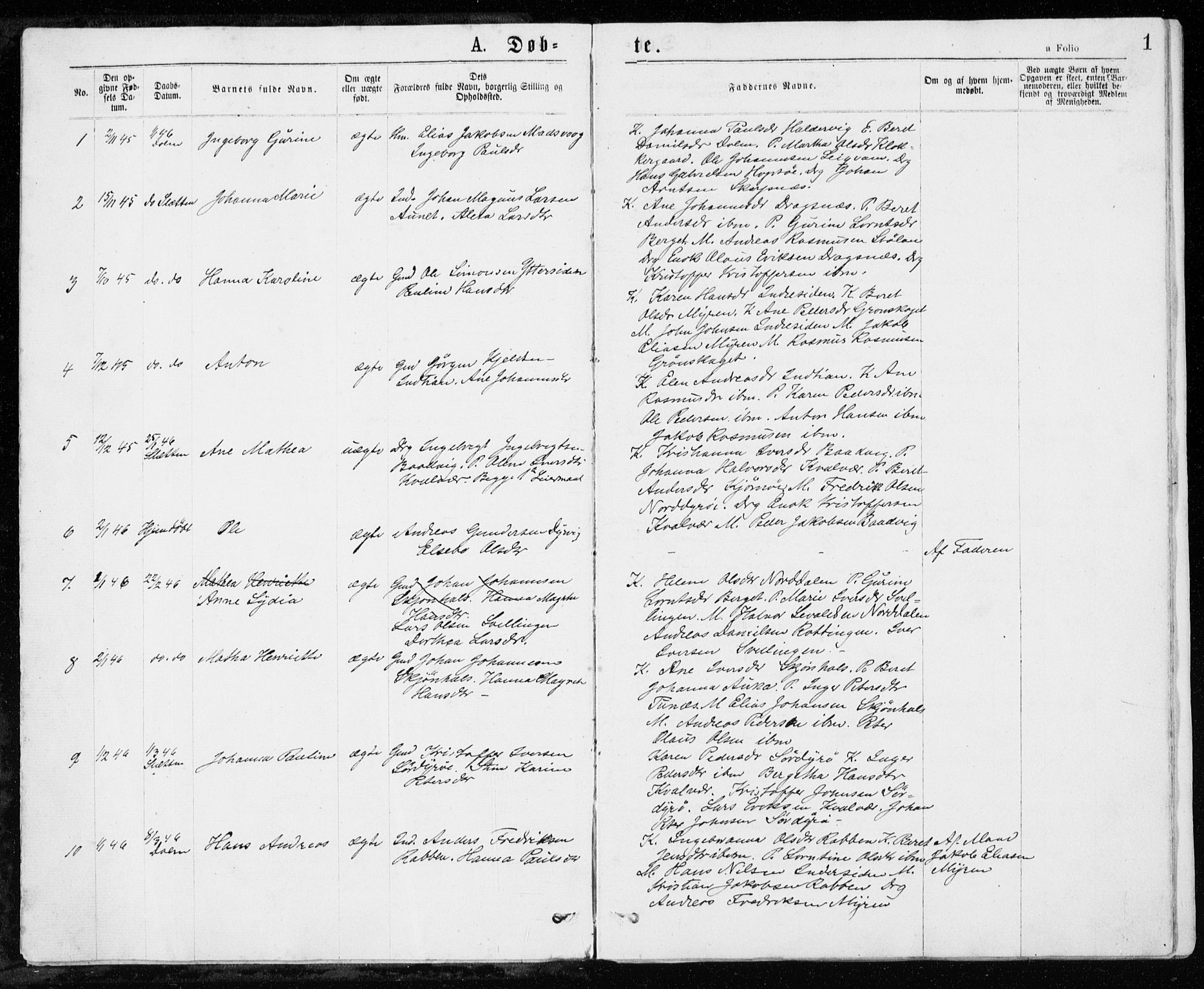 Ministerialprotokoller, klokkerbøker og fødselsregistre - Sør-Trøndelag, AV/SAT-A-1456/640/L0576: Parish register (official) no. 640A01, 1846-1876, p. 1
