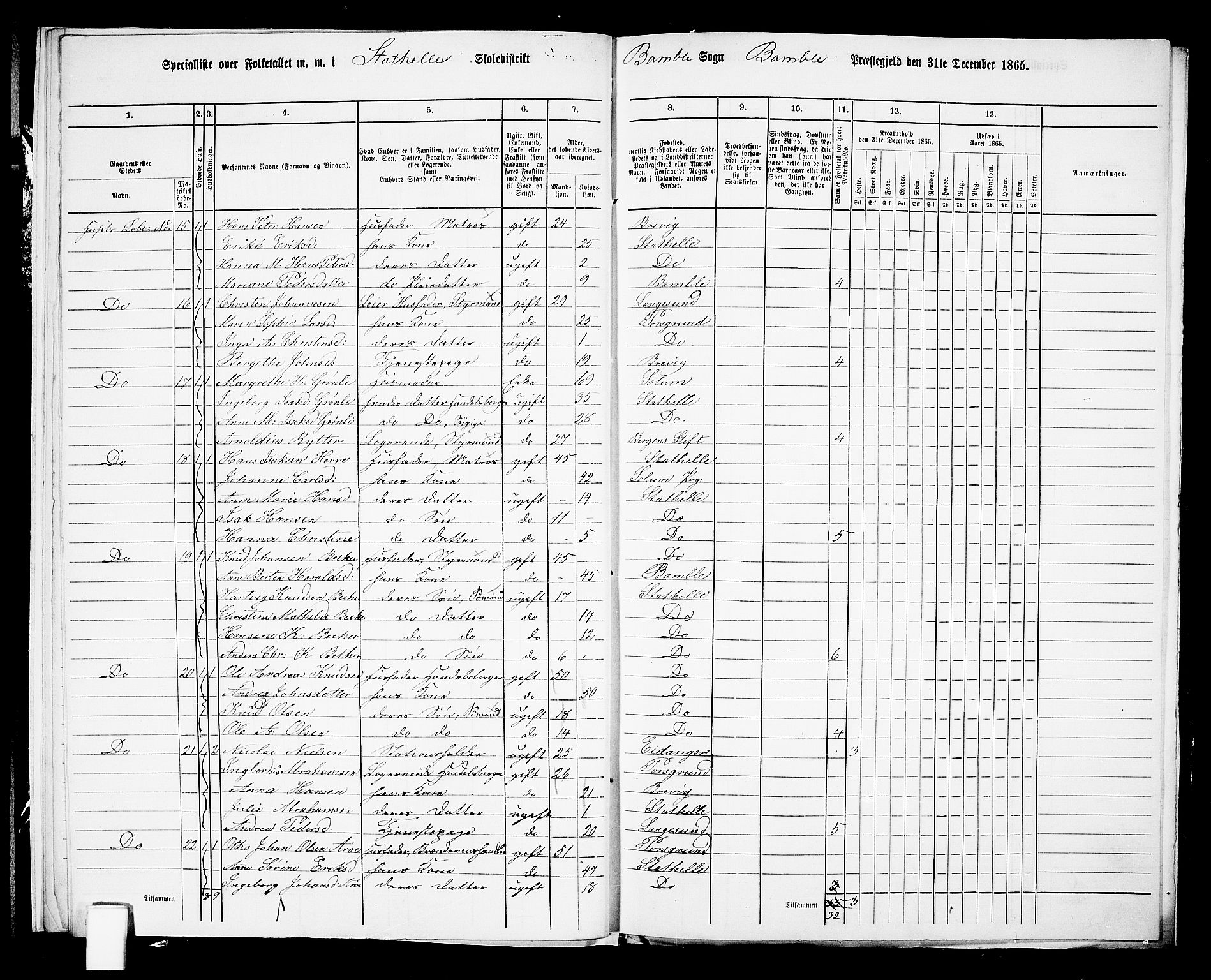 RA, 1865 census for Bamble, 1865, p. 233