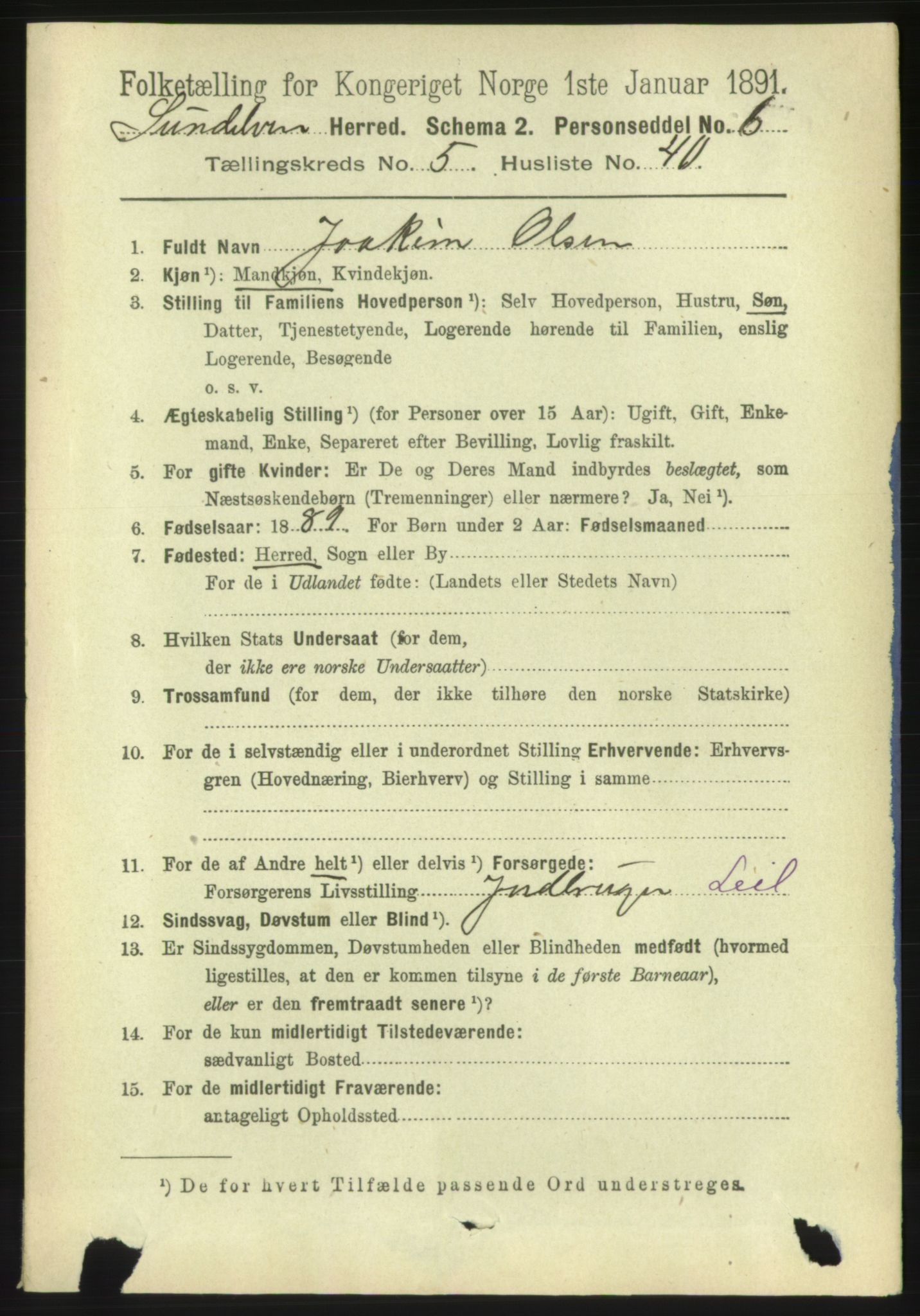 RA, 1891 census for 1523 Sunnylven, 1891, p. 1458