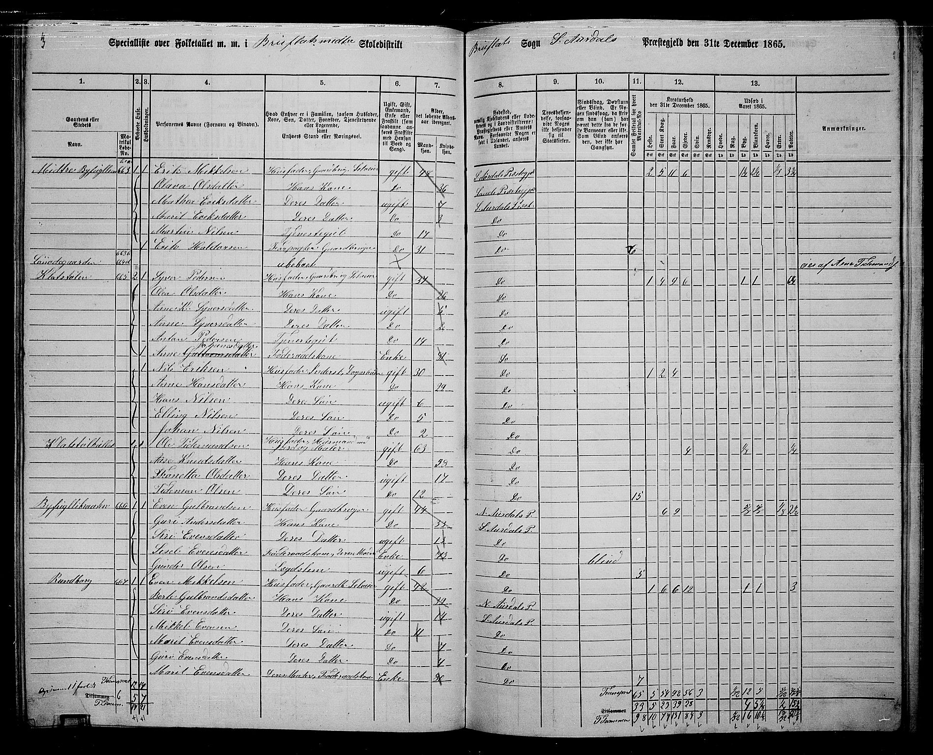 RA, 1865 census for Sør-Aurdal, 1865, p. 219