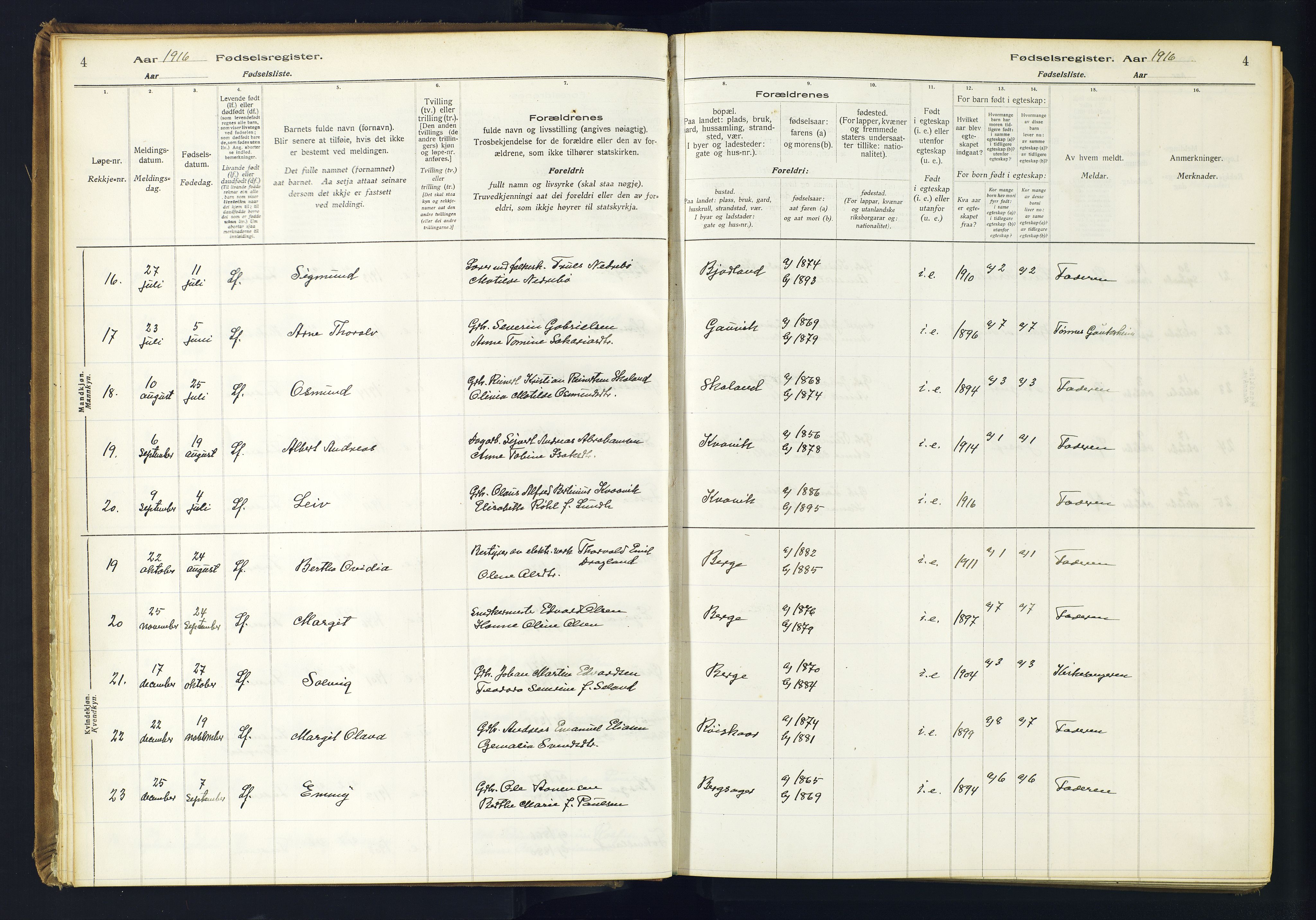 Lyngdal sokneprestkontor, SAK/1111-0029/J/Ja/L0001: Birth register no. A-VI-26, 1916-1951, p. 4