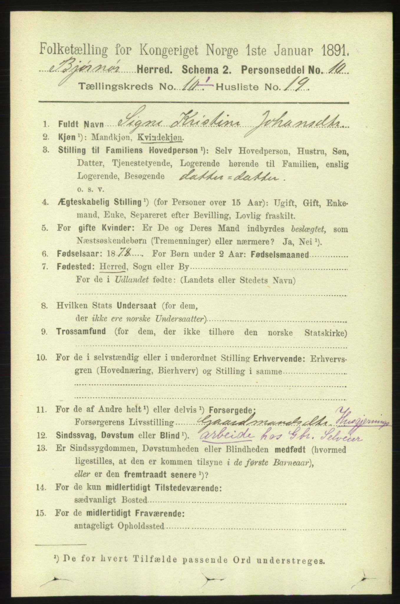 RA, 1891 census for 1632 Bjørnør, 1891, p. 4264