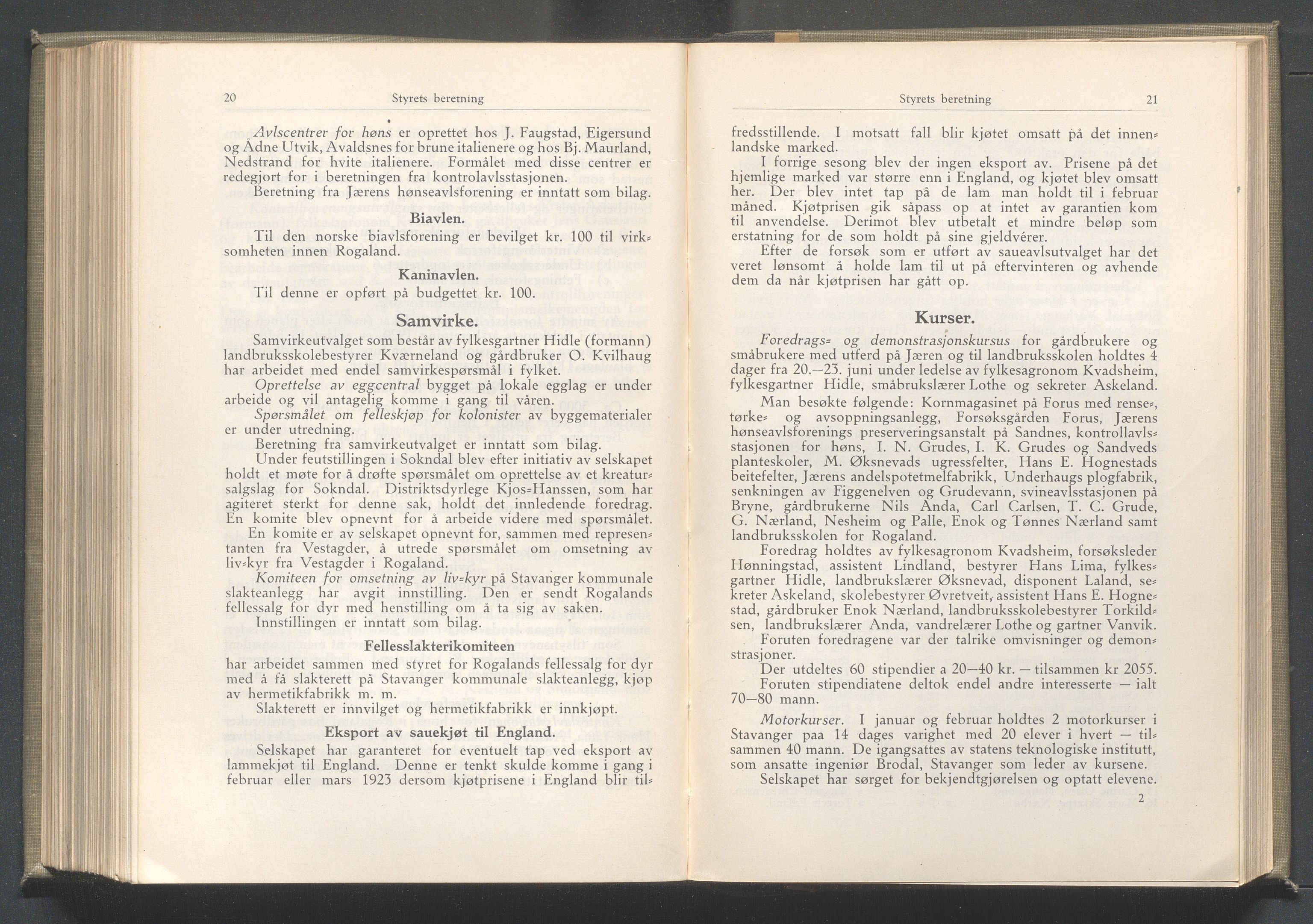 Rogaland fylkeskommune - Fylkesrådmannen , IKAR/A-900/A/Aa/Aaa/L0042: Møtebok , 1923, p. 20-21