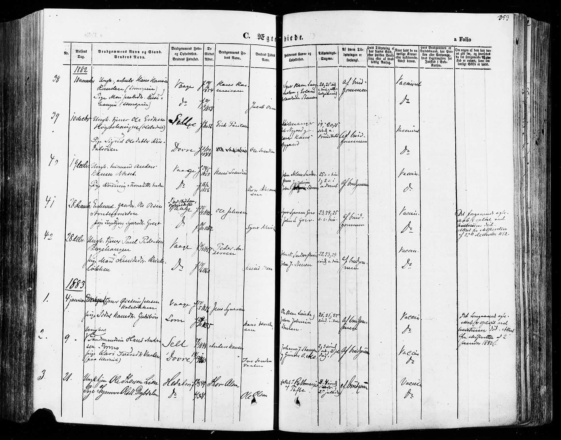 Vågå prestekontor, SAH/PREST-076/H/Ha/Haa/L0007: Parish register (official) no. 7 /1, 1872-1886, p. 353
