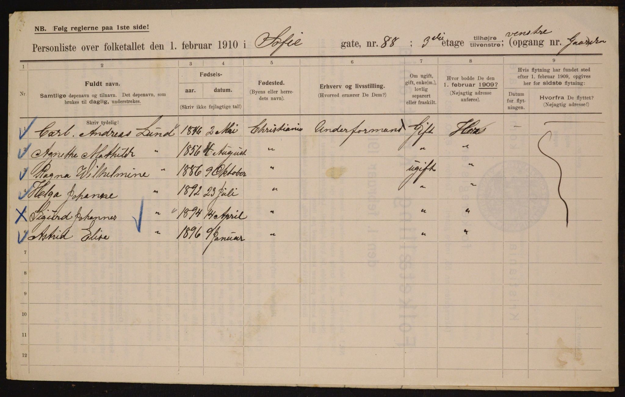 OBA, Municipal Census 1910 for Kristiania, 1910, p. 94665