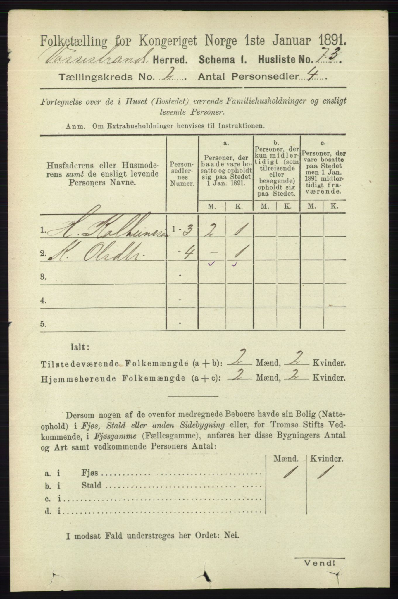 RA, 1891 census for 1236 Vossestrand, 1891, p. 714