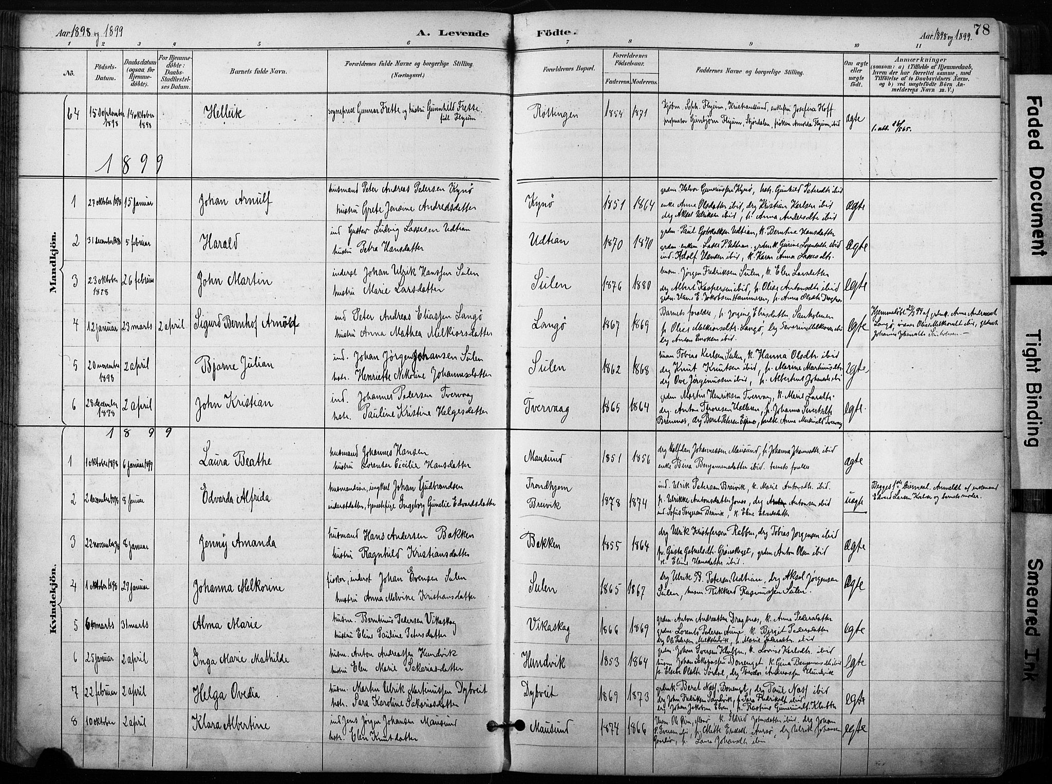 Ministerialprotokoller, klokkerbøker og fødselsregistre - Sør-Trøndelag, SAT/A-1456/640/L0579: Parish register (official) no. 640A04, 1889-1902, p. 78