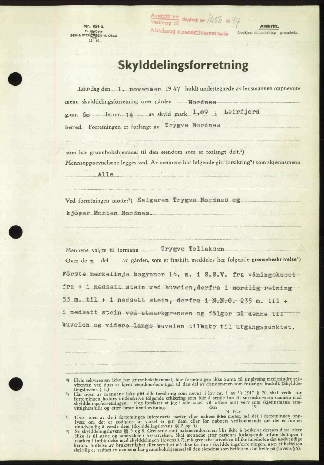 Alstahaug sorenskriveri, AV/SAT-A-1009: Mortgage book no. A2b, 1946-1949, Diary no: : 1656/1947