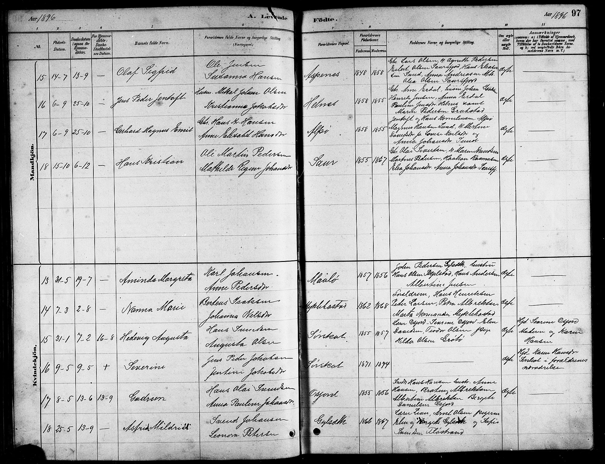 Ministerialprotokoller, klokkerbøker og fødselsregistre - Nordland, AV/SAT-A-1459/857/L0828: Parish register (copy) no. 857C03, 1879-1908, p. 97