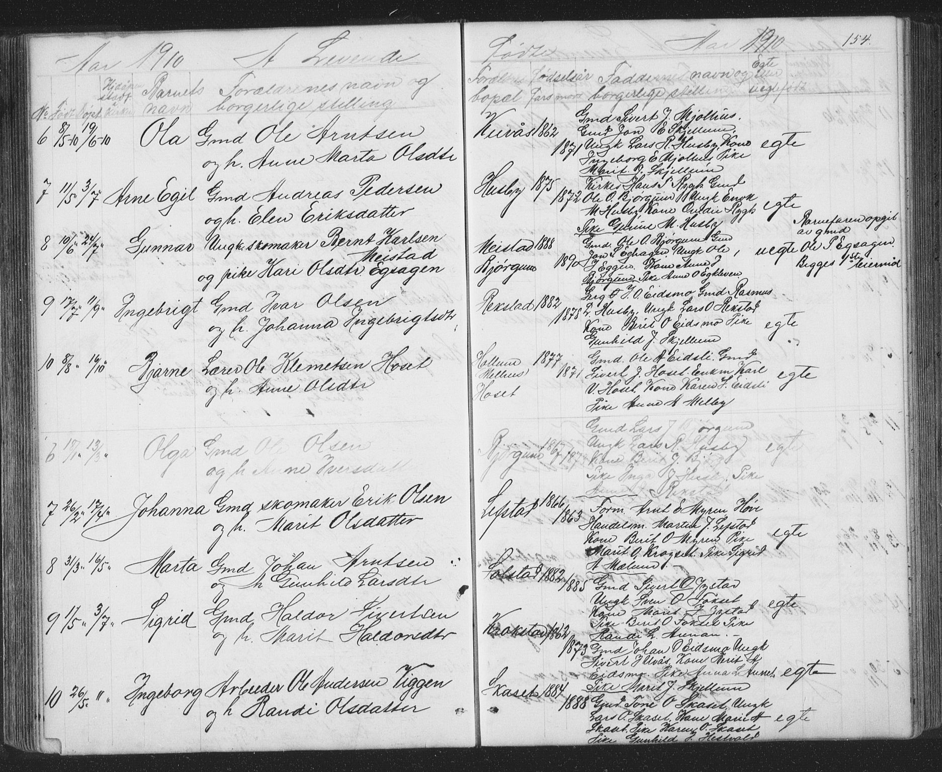Ministerialprotokoller, klokkerbøker og fødselsregistre - Sør-Trøndelag, SAT/A-1456/667/L0798: Parish register (copy) no. 667C03, 1867-1929, p. 154