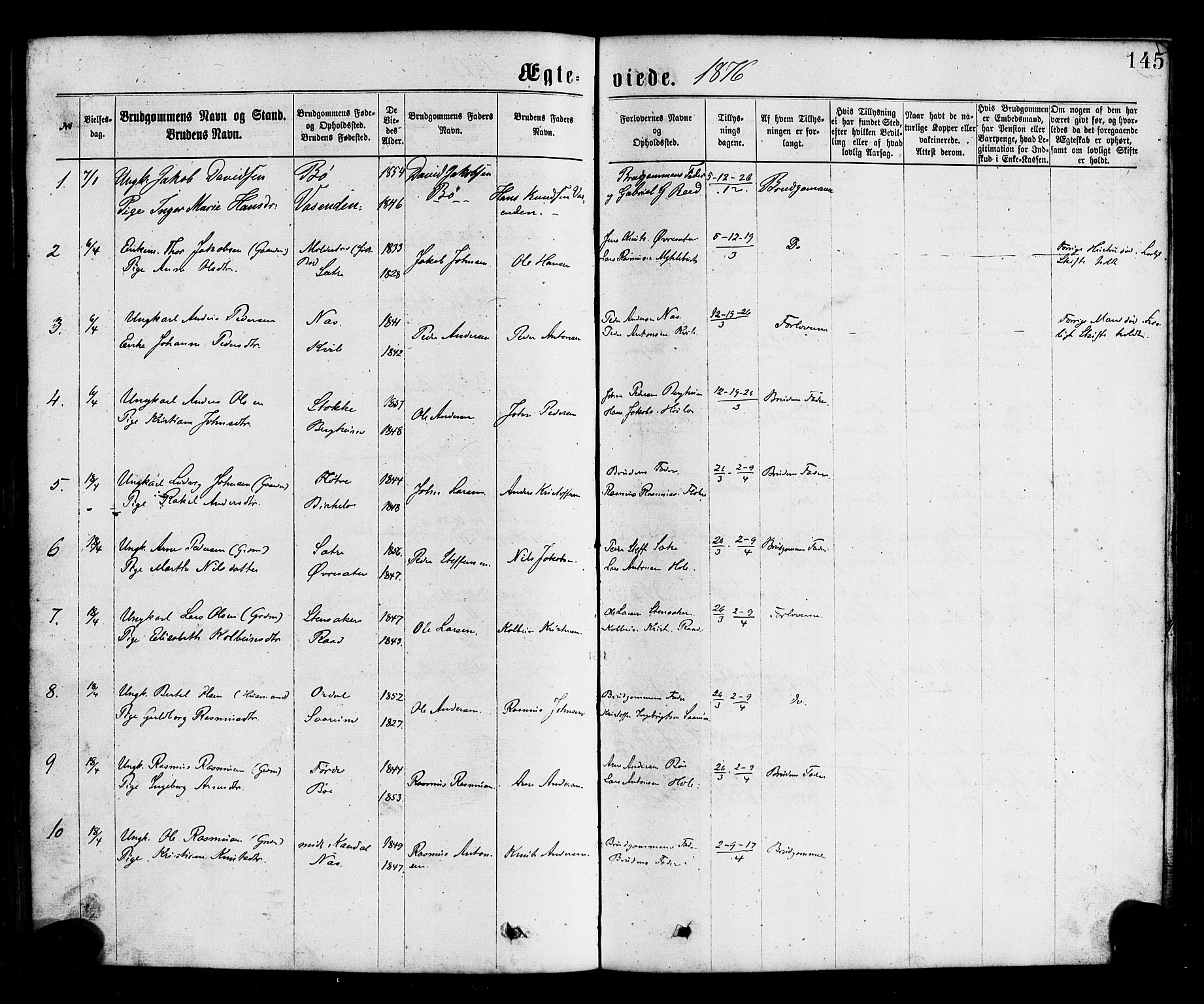 Gloppen sokneprestembete, SAB/A-80101/H/Hab/Habc/L0001: Parish register (copy) no. C 1, 1872-1896, p. 145
