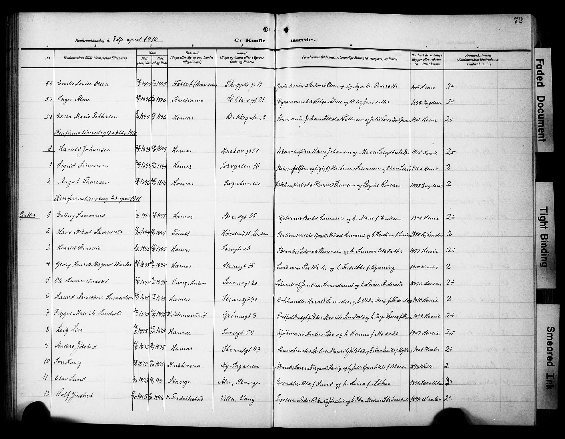 Hamar prestekontor, SAH/DOMPH-002/H/Ha/Hab/L0002: Parish register (copy) no. 2, 1899-1929, p. 72