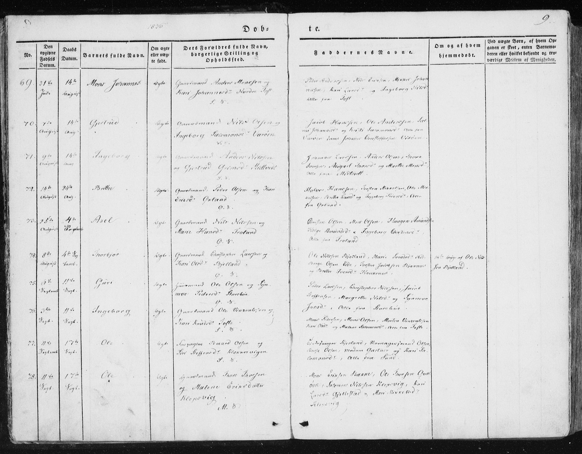 Sund sokneprestembete, AV/SAB-A-99930: Parish register (official) no. A 13, 1835-1849, p. 9