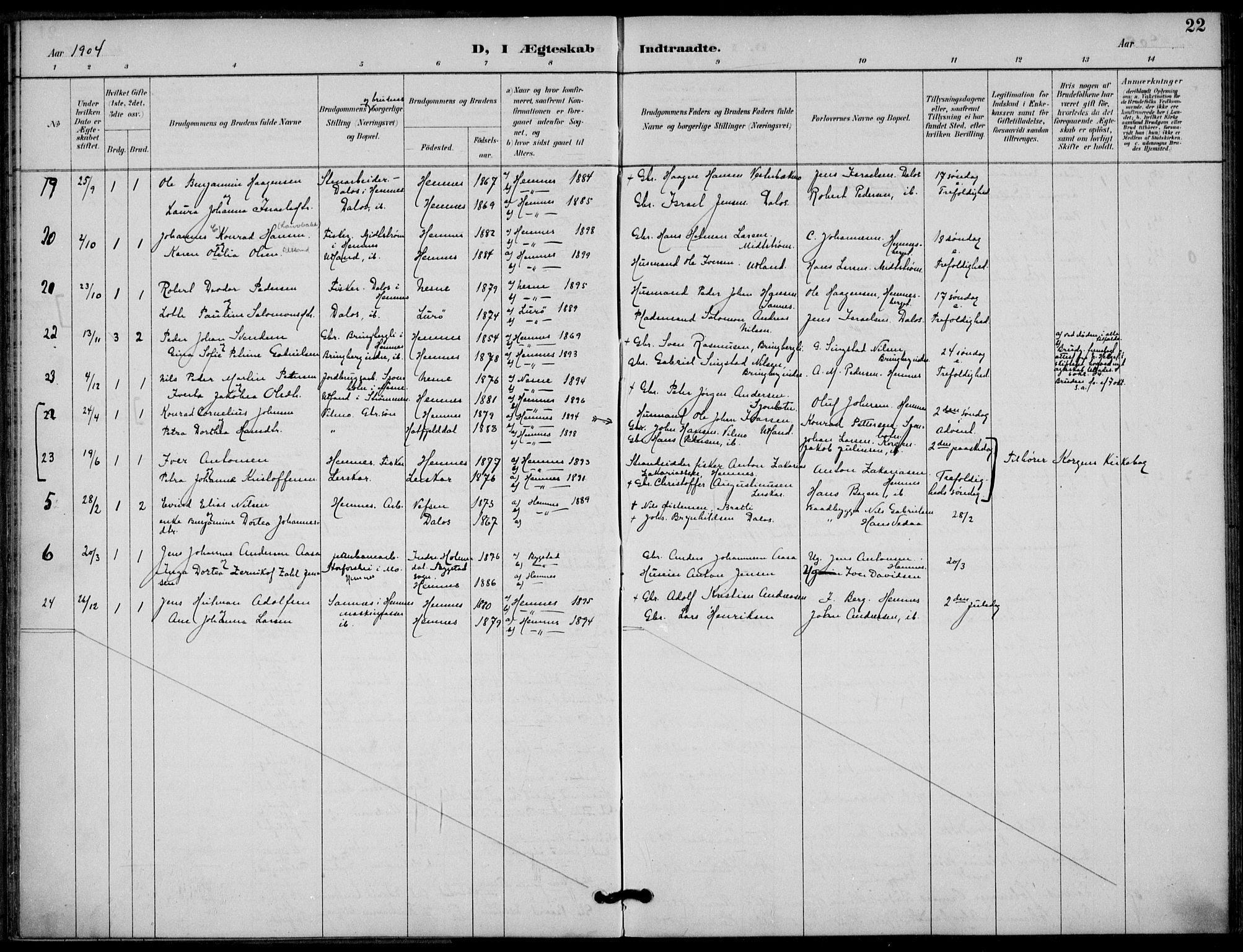 Ministerialprotokoller, klokkerbøker og fødselsregistre - Nordland, AV/SAT-A-1459/825/L0363: Parish register (official) no. 825A17, 1890-1909, p. 22