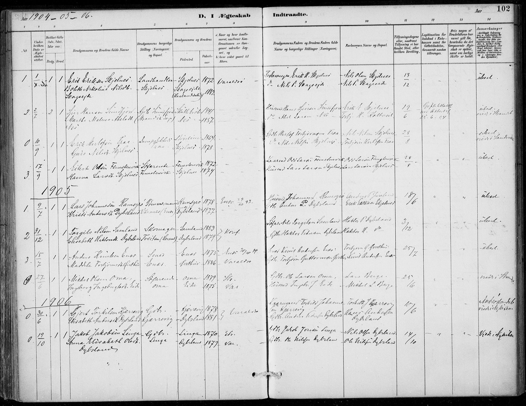 Strandebarm sokneprestembete, AV/SAB-A-78401/H/Haa: Parish register (official) no. D  1, 1886-1912, p. 102