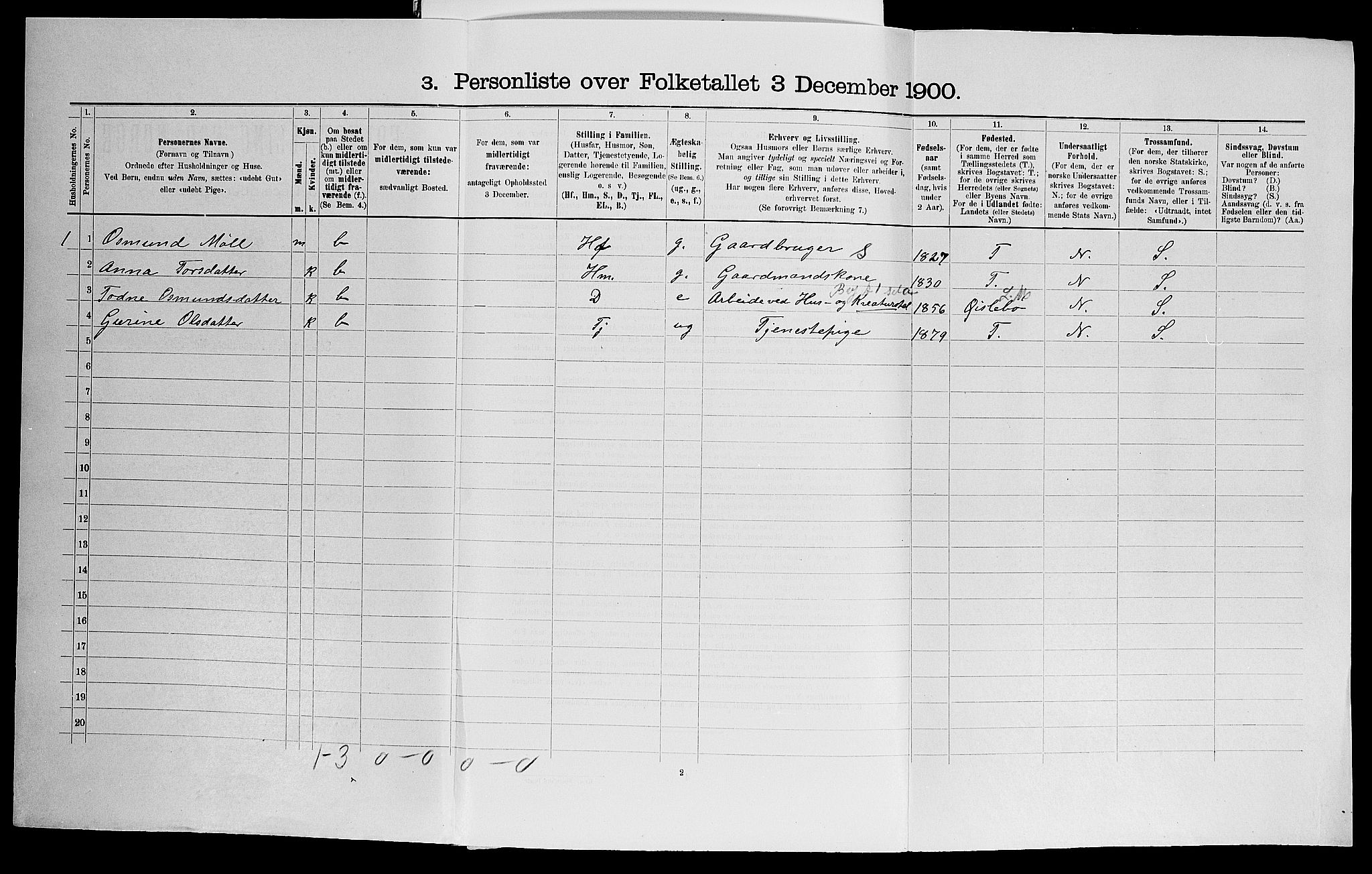 SAK, 1900 census for Holum, 1900, p. 247