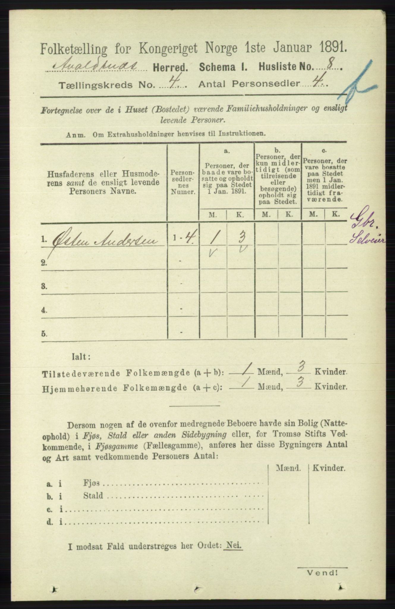 RA, 1891 census for 1147 Avaldsnes, 1891, p. 2793