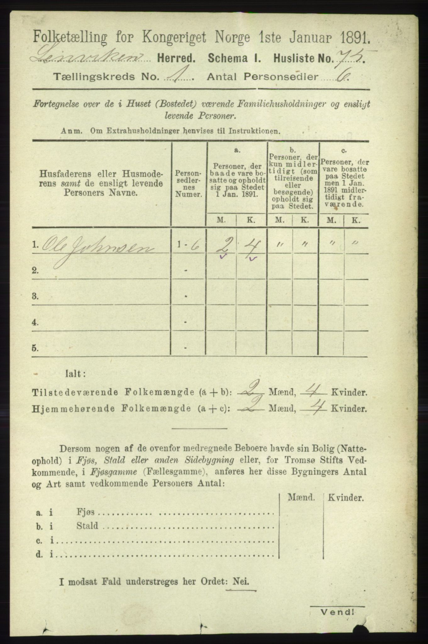 RA, 1891 census for 1931 Lenvik, 1891, p. 98