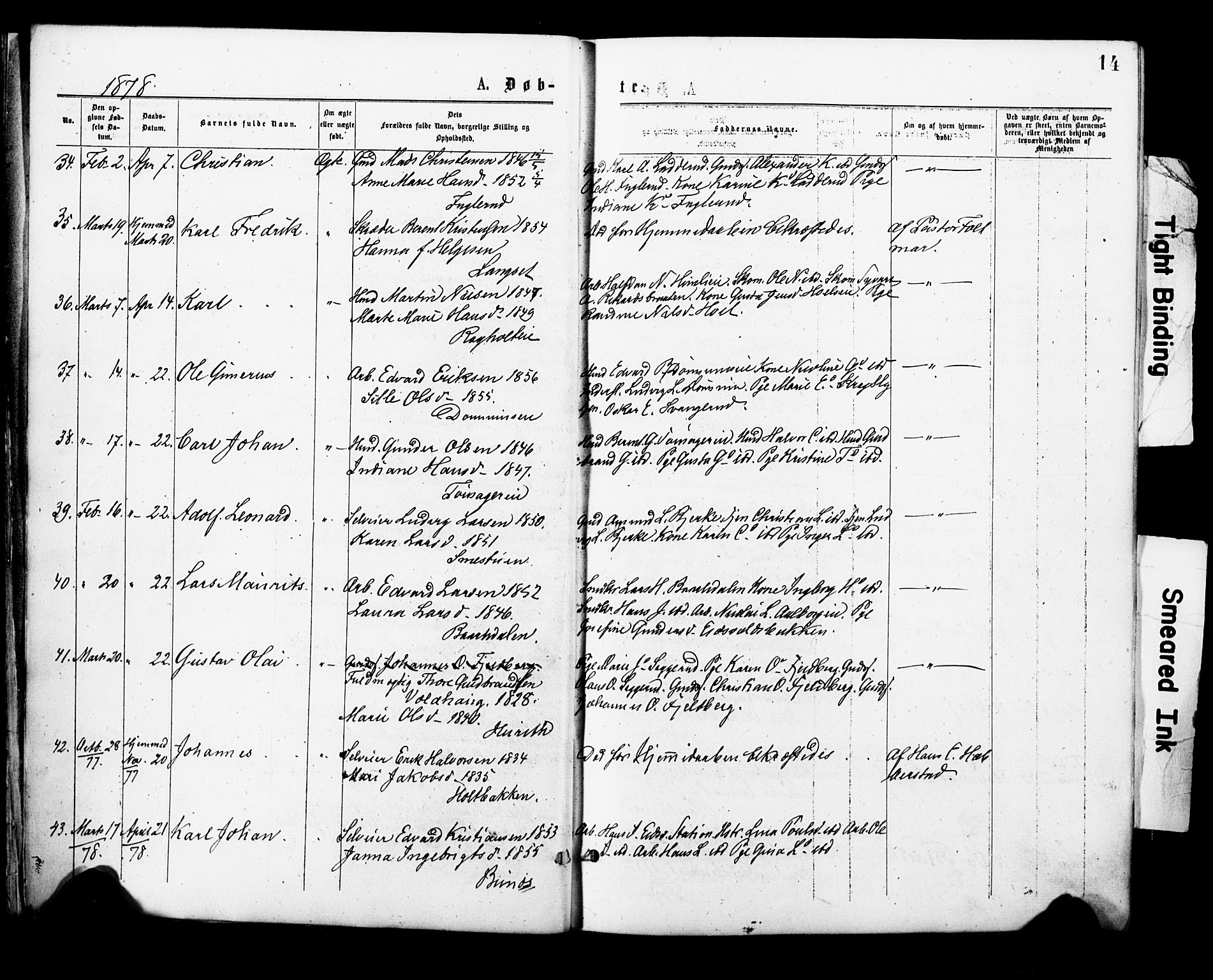 Eidsvoll prestekontor Kirkebøker, AV/SAO-A-10888/F/Fa/L0001: Parish register (official) no. I 1, 1877-1881, p. 14