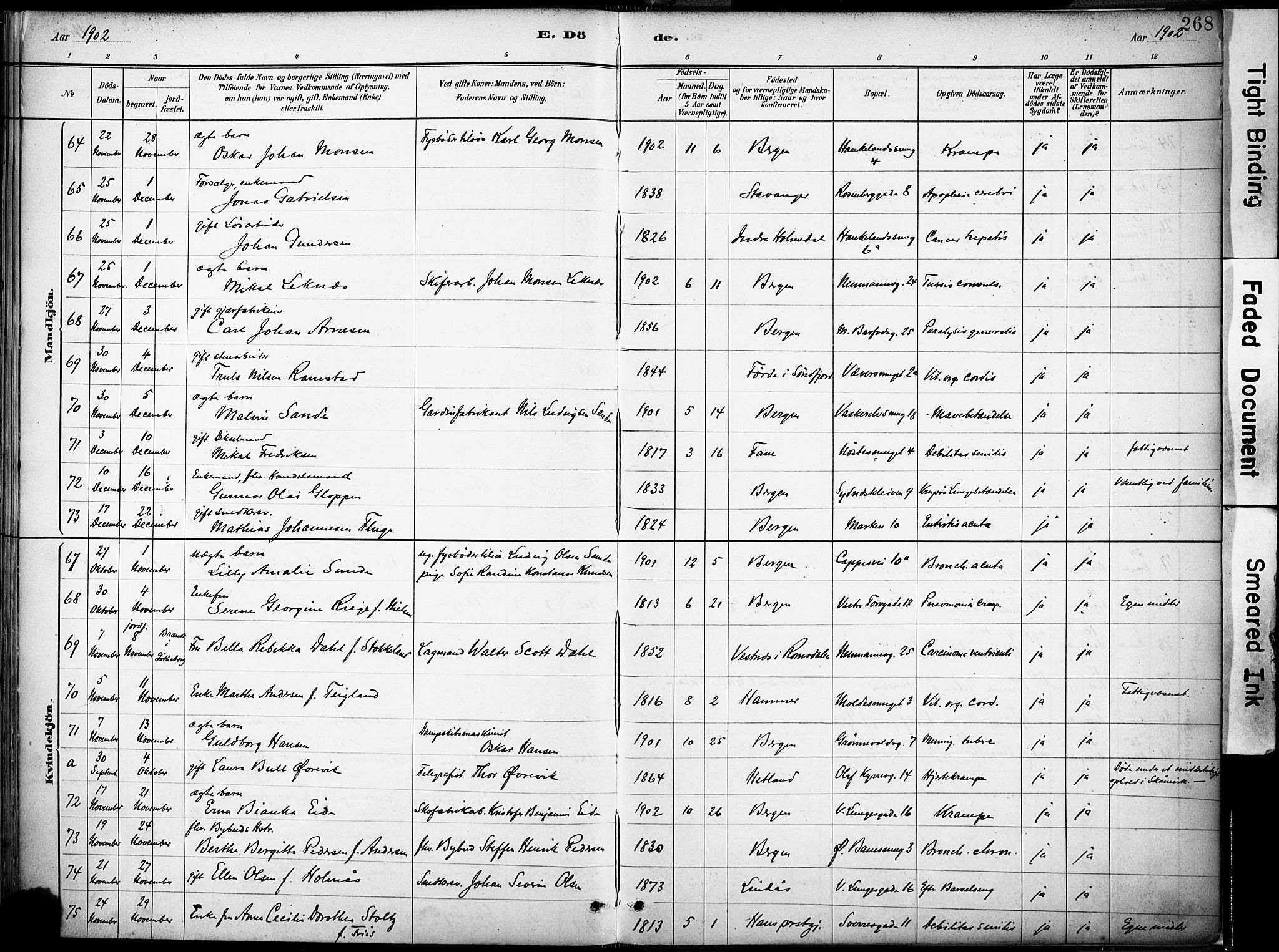 Domkirken sokneprestembete, AV/SAB-A-74801/H/Haa/L0043: Parish register (official) no. E 5, 1882-1904, p. 268