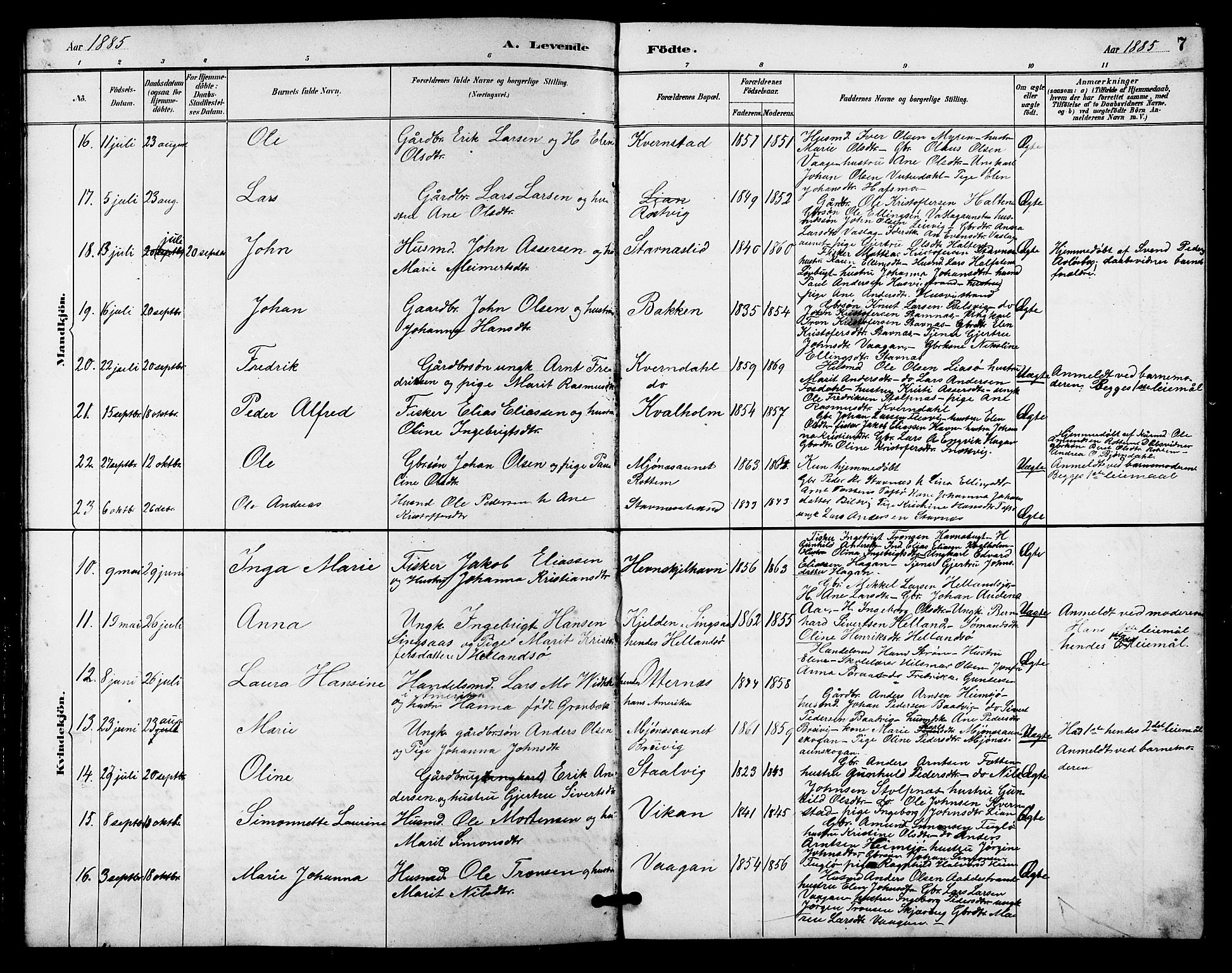 Ministerialprotokoller, klokkerbøker og fødselsregistre - Sør-Trøndelag, SAT/A-1456/633/L0519: Parish register (copy) no. 633C01, 1884-1905, p. 7