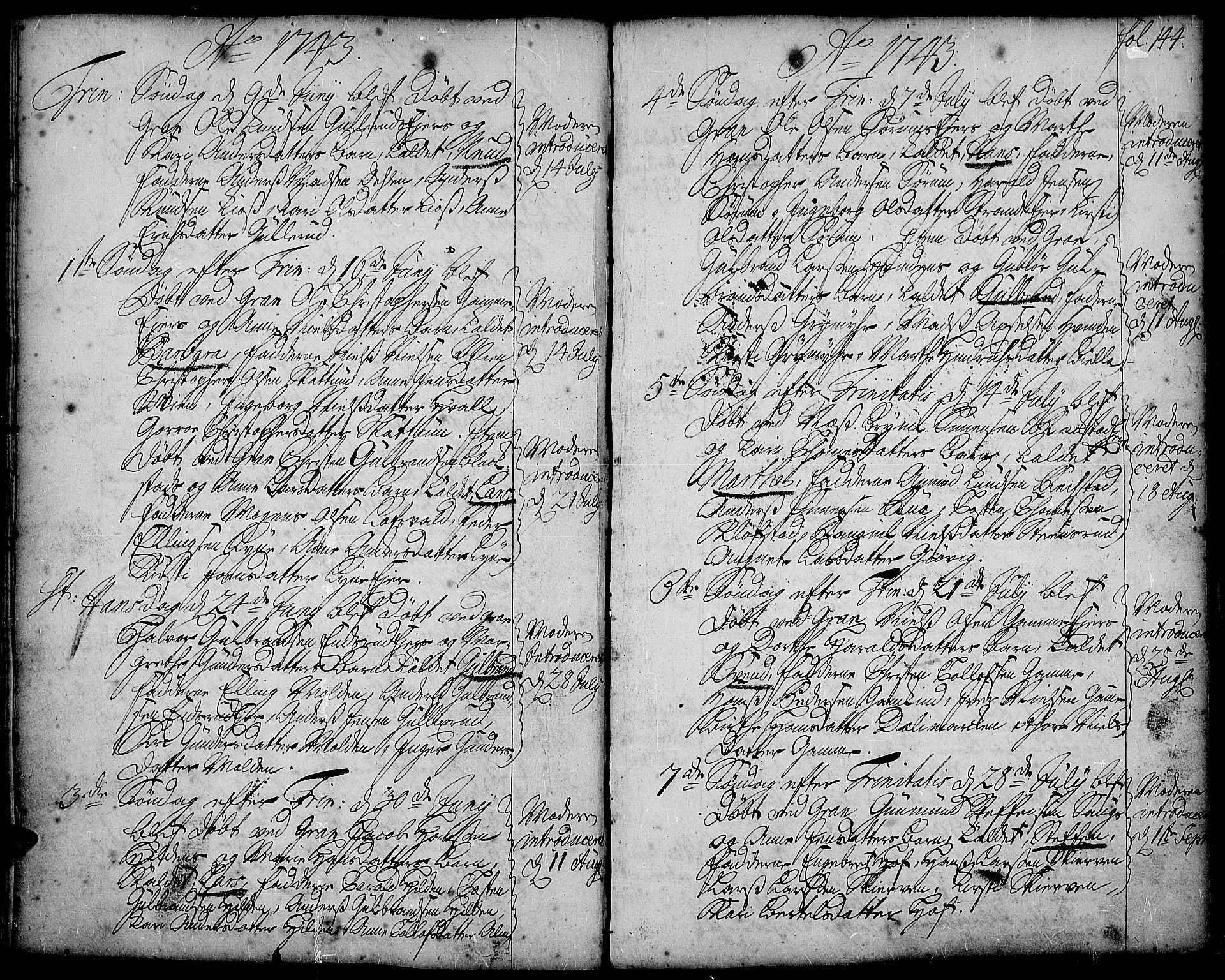 Gran prestekontor, SAH/PREST-112/H/Ha/Haa/L0002: Parish register (official) no. 2, 1732-1744, p. 144