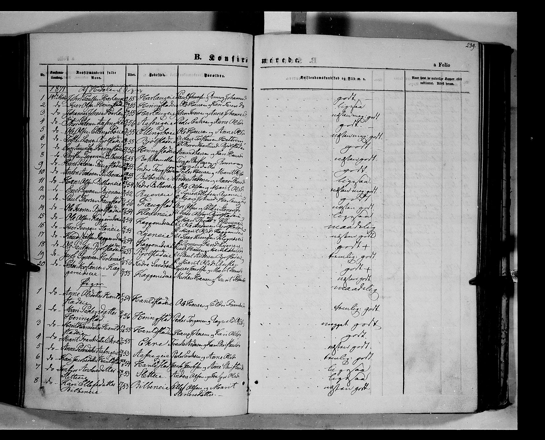 Vågå prestekontor, AV/SAH-PREST-076/H/Ha/Haa/L0006: Parish register (official) no. 6 /1, 1856-1872, p. 239