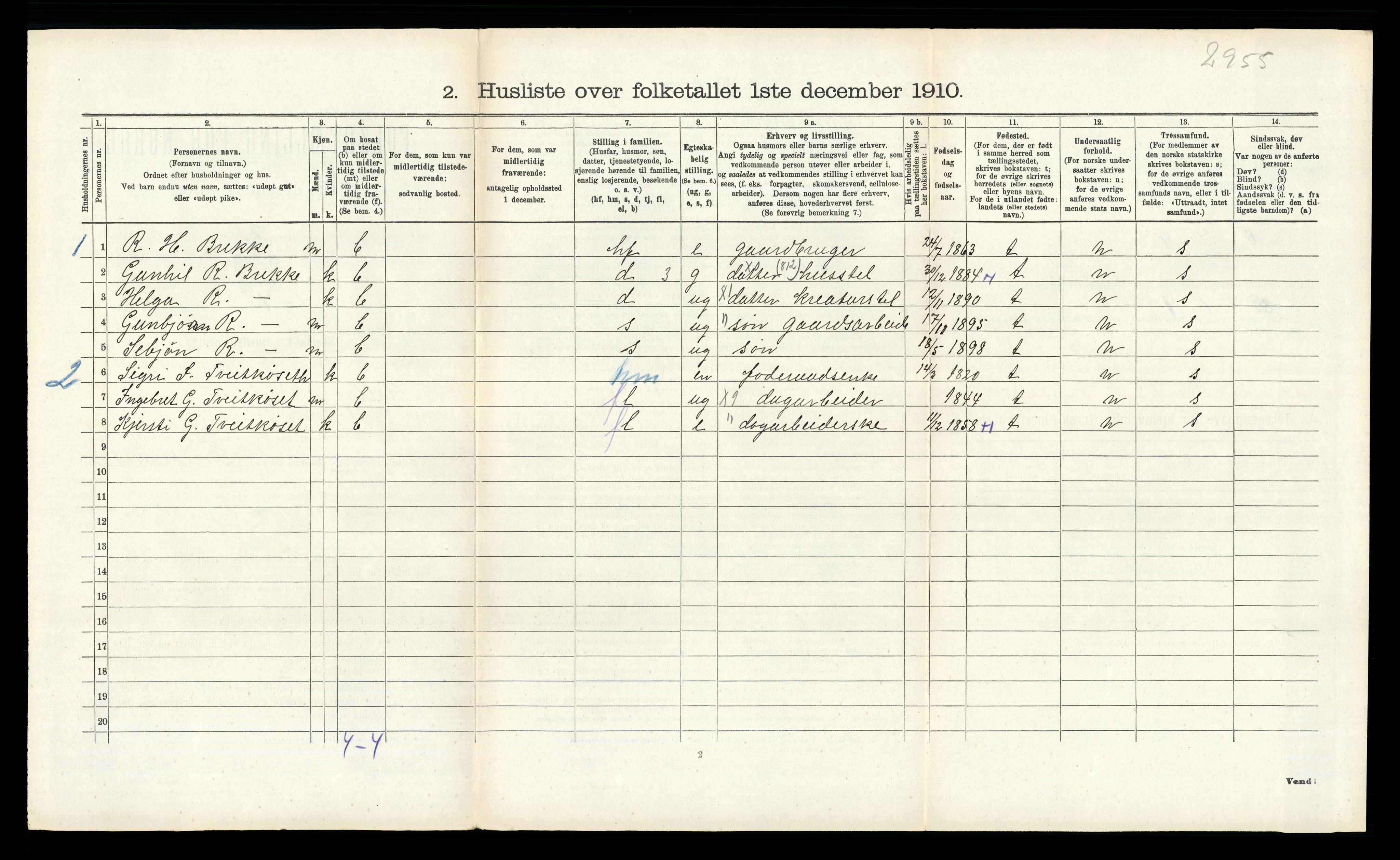 RA, 1910 census for Rollag, 1910, p. 484