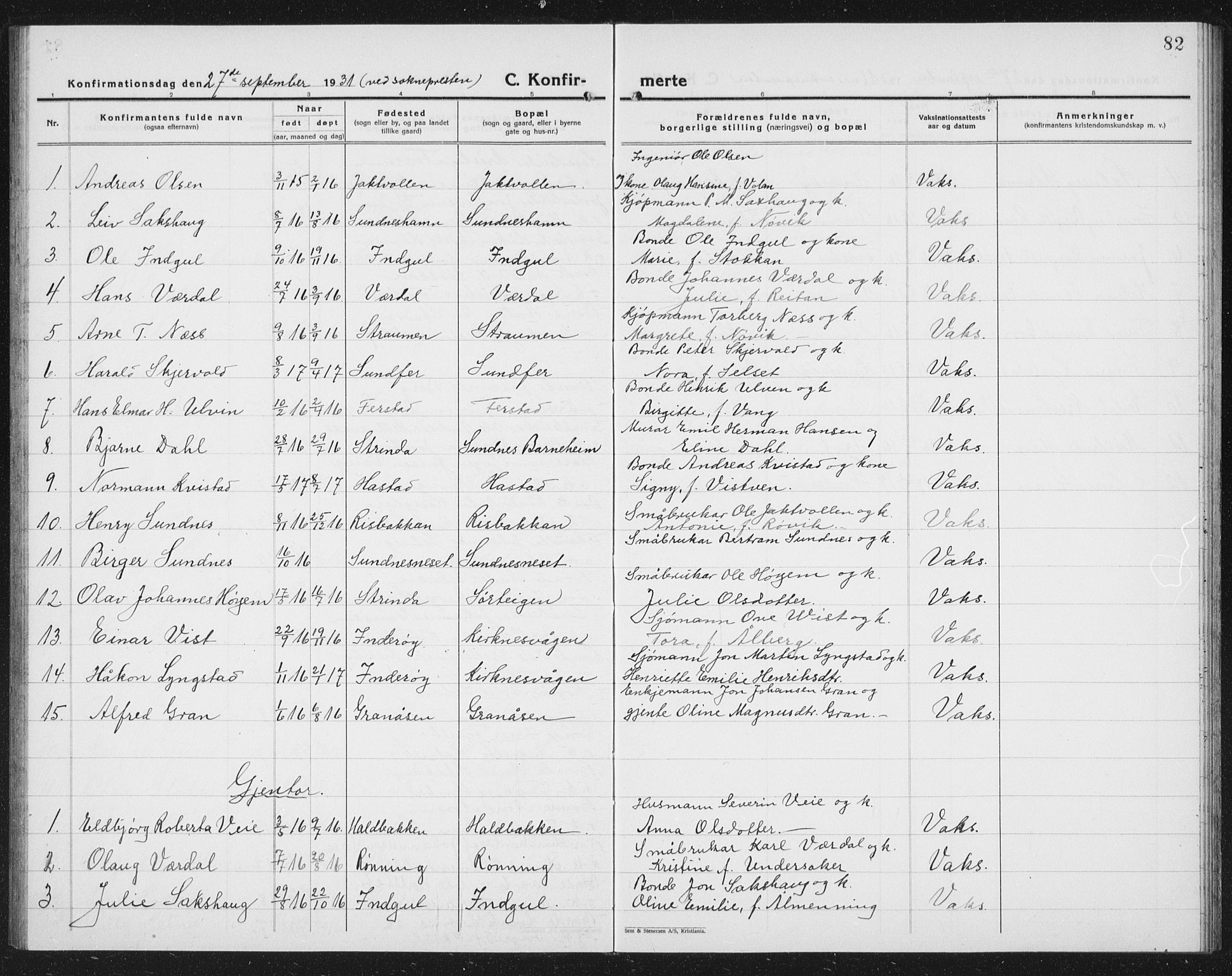 Ministerialprotokoller, klokkerbøker og fødselsregistre - Nord-Trøndelag, AV/SAT-A-1458/730/L0303: Parish register (copy) no. 730C06, 1924-1933, p. 82